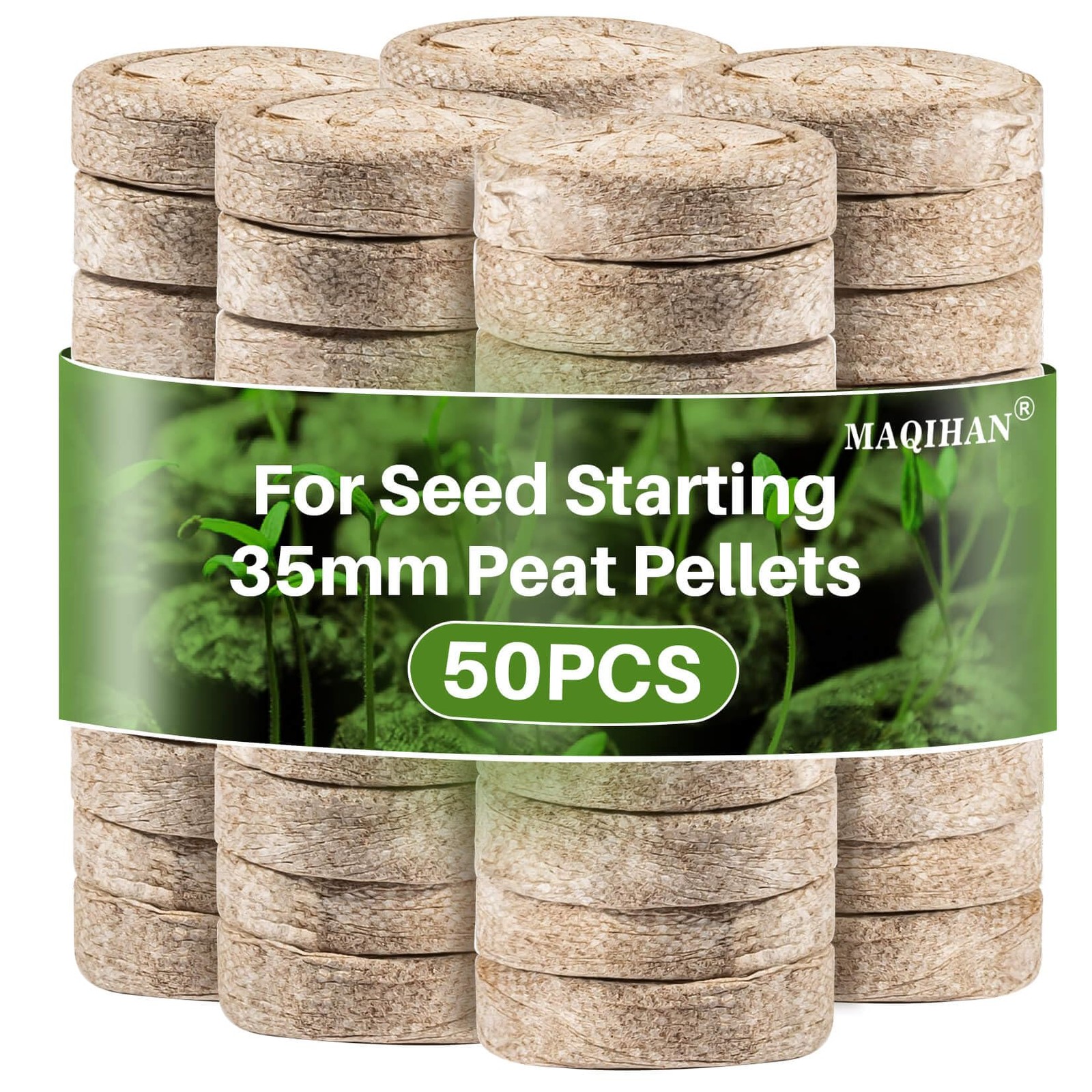 MAQIHAN 50PCS Peat Pellets for Seedlings 35MM Seed Starter Soil Pods Seed