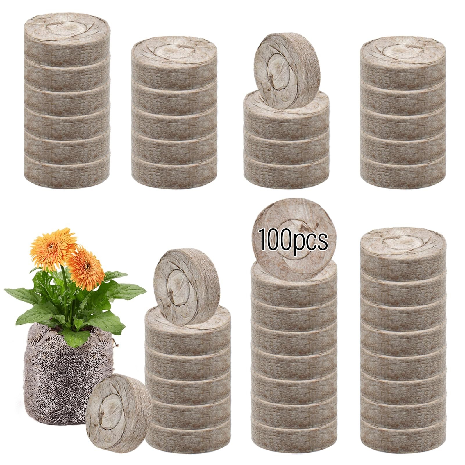 100 Pcs 50mm Seed Starter Peat Pellets – Compressed Pods for Seedlings, Herbs, F