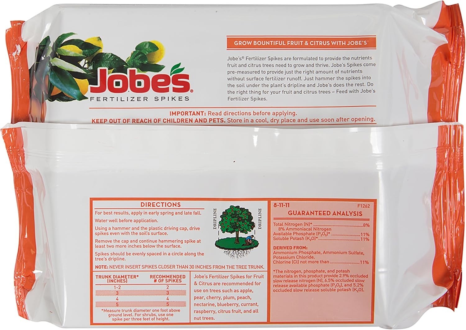 Jobe’s 9 Count Fertilizer Spikes for Fruit & Citrus – Slow Release Plant Care
