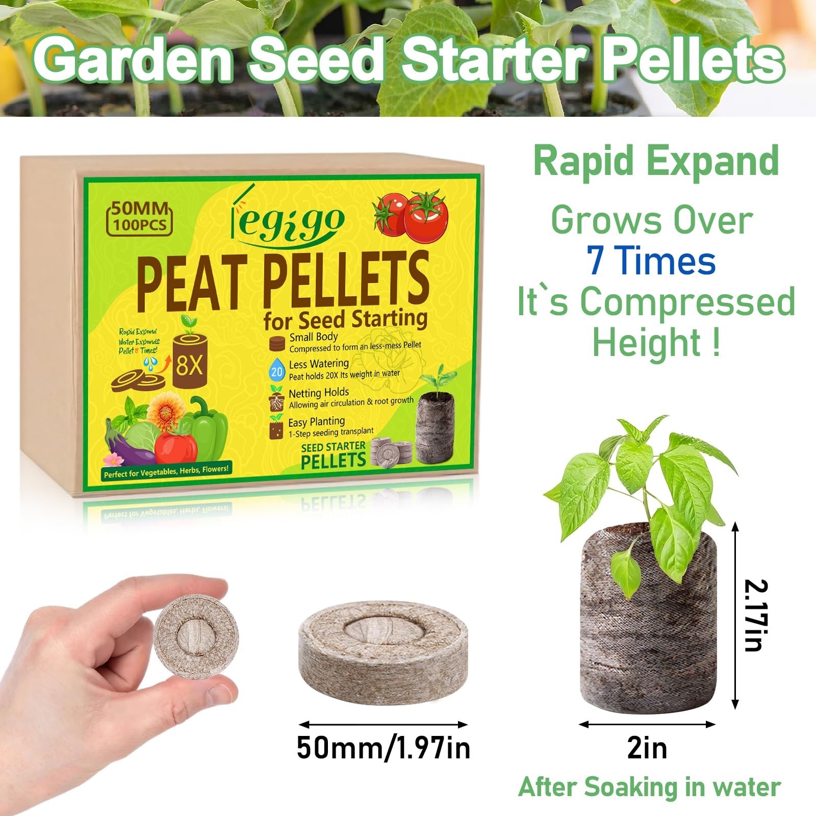 100 Pcs 50mm Seed Starter Peat Pellets – Compressed Pods for Seedlings, Herbs, F