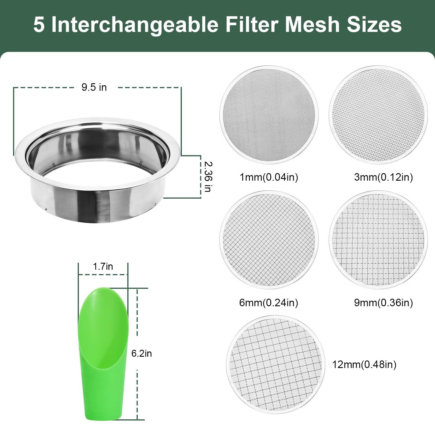 Soil Sieve Set Garden Sifter Stainless Steel Mesh Sifter,Compost silver