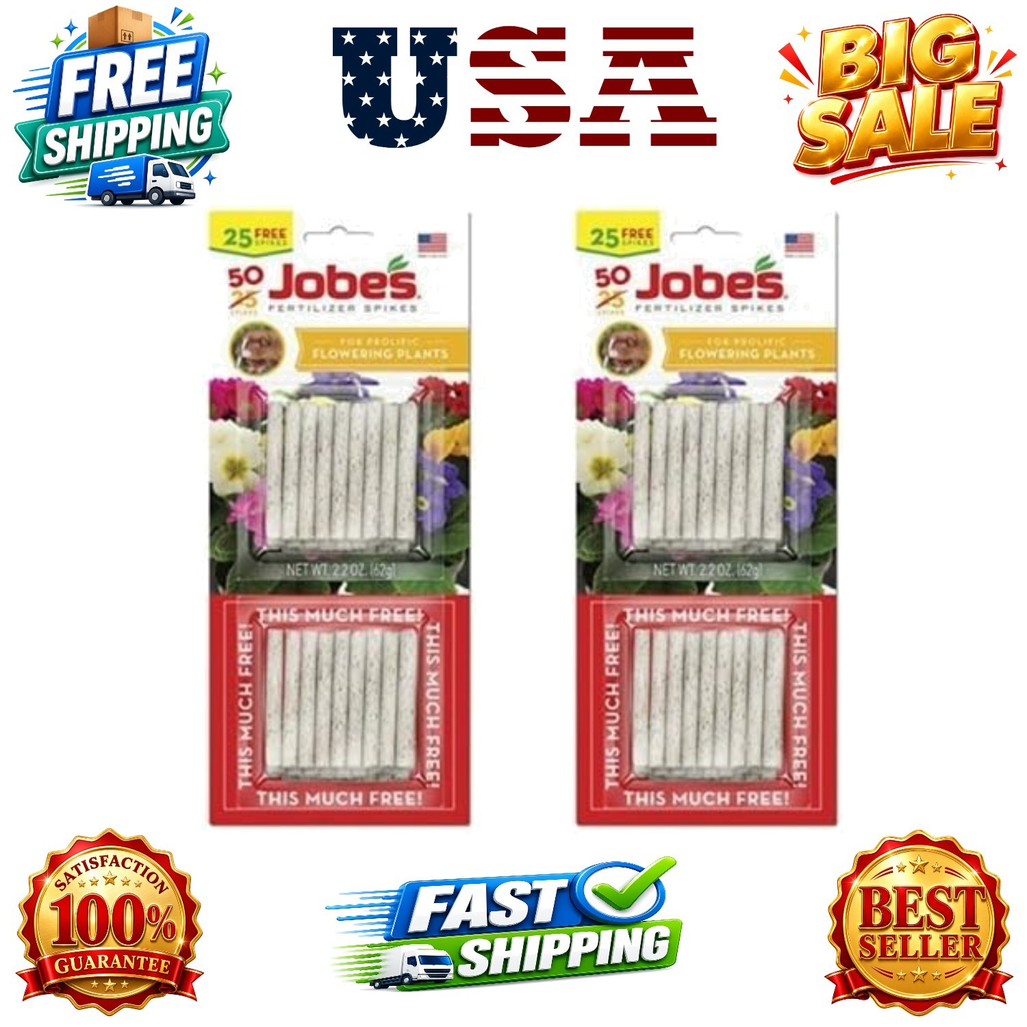Jobe’s Fertilizer Spikes for Flowering Plants, 10-10-4 Time Release Fertilize…