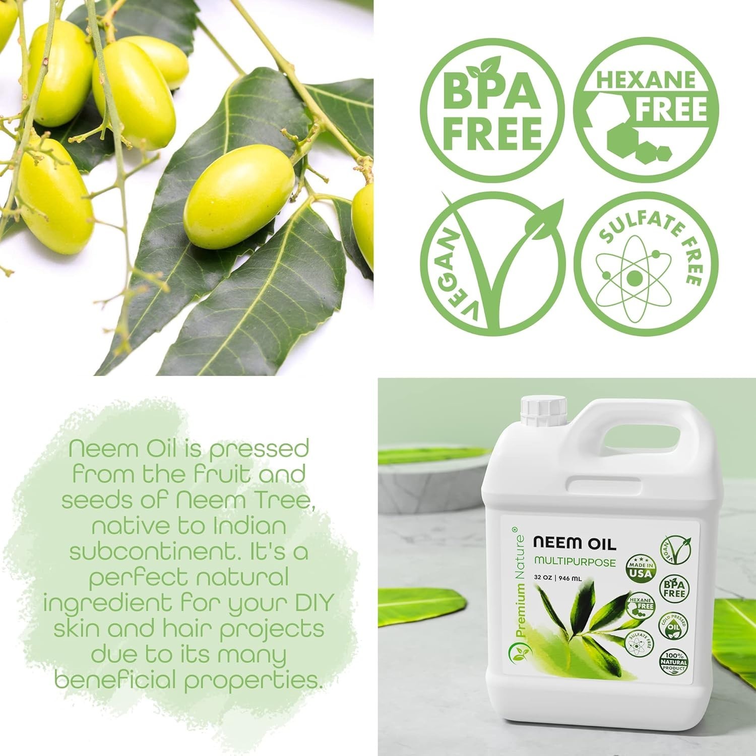 Organic Cold Pressed Neem Oil – 16 oz Multi-Purpose for Skin & Plants
