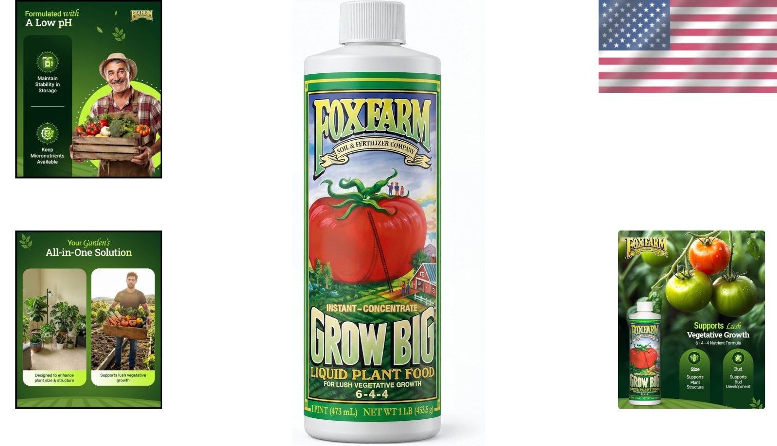 Grow Big Liquid Plant Food – 16 oz Fertilizer for Lush Growth of Roses & Veggies