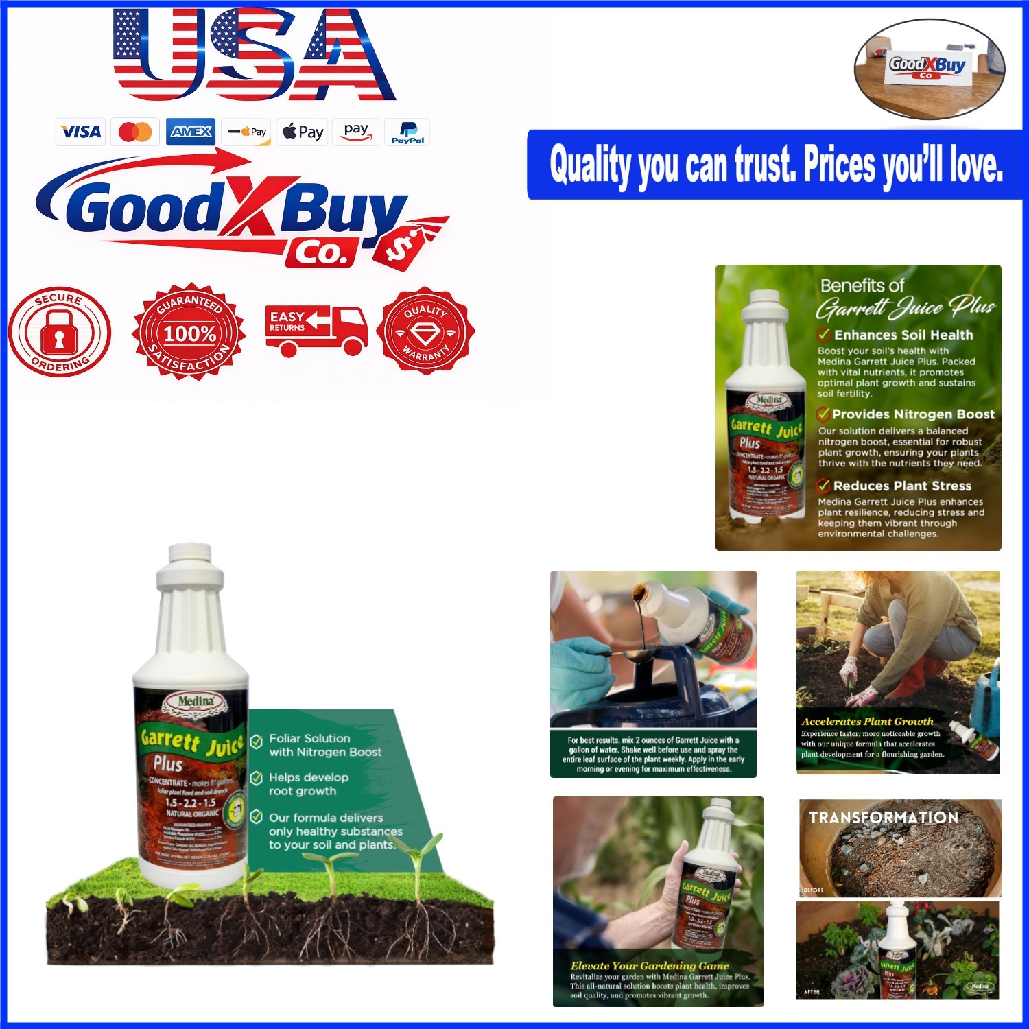Liquid Plant Fertilizer for Houseplants & Garden – 1 Qt – Garrett Juice Plus …