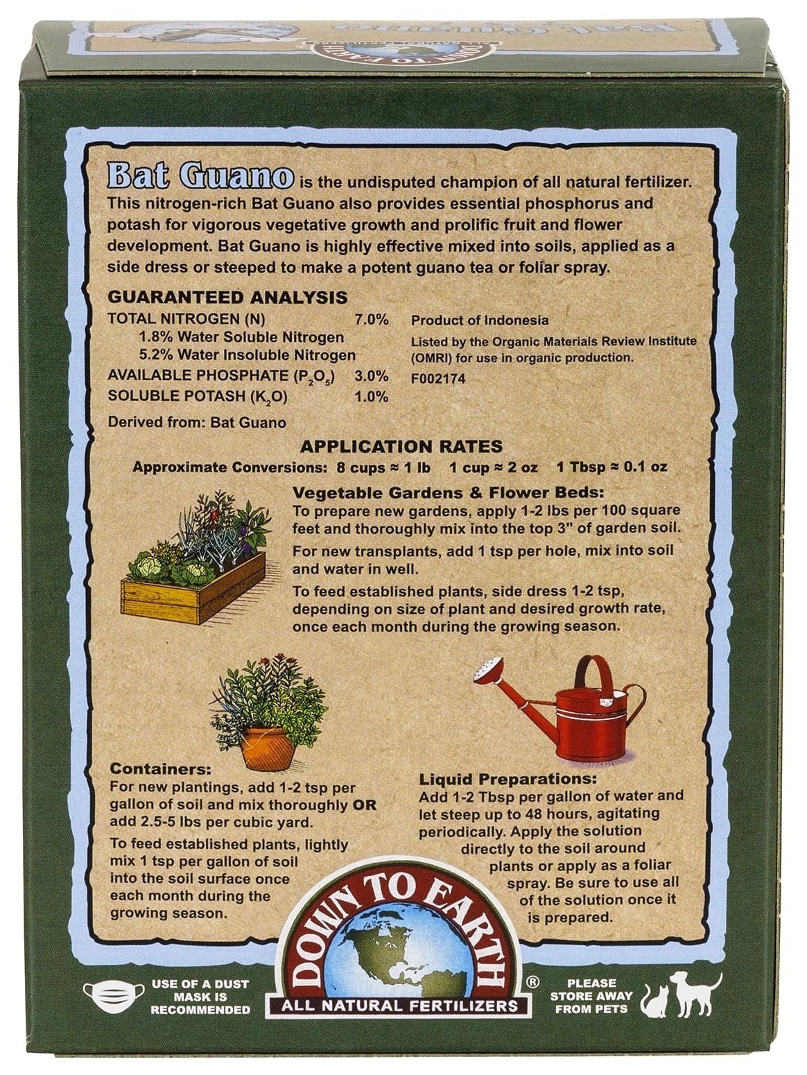 Down to Earth Organic Bat Guano Fertilizer Mix 7-3-1, 4oz