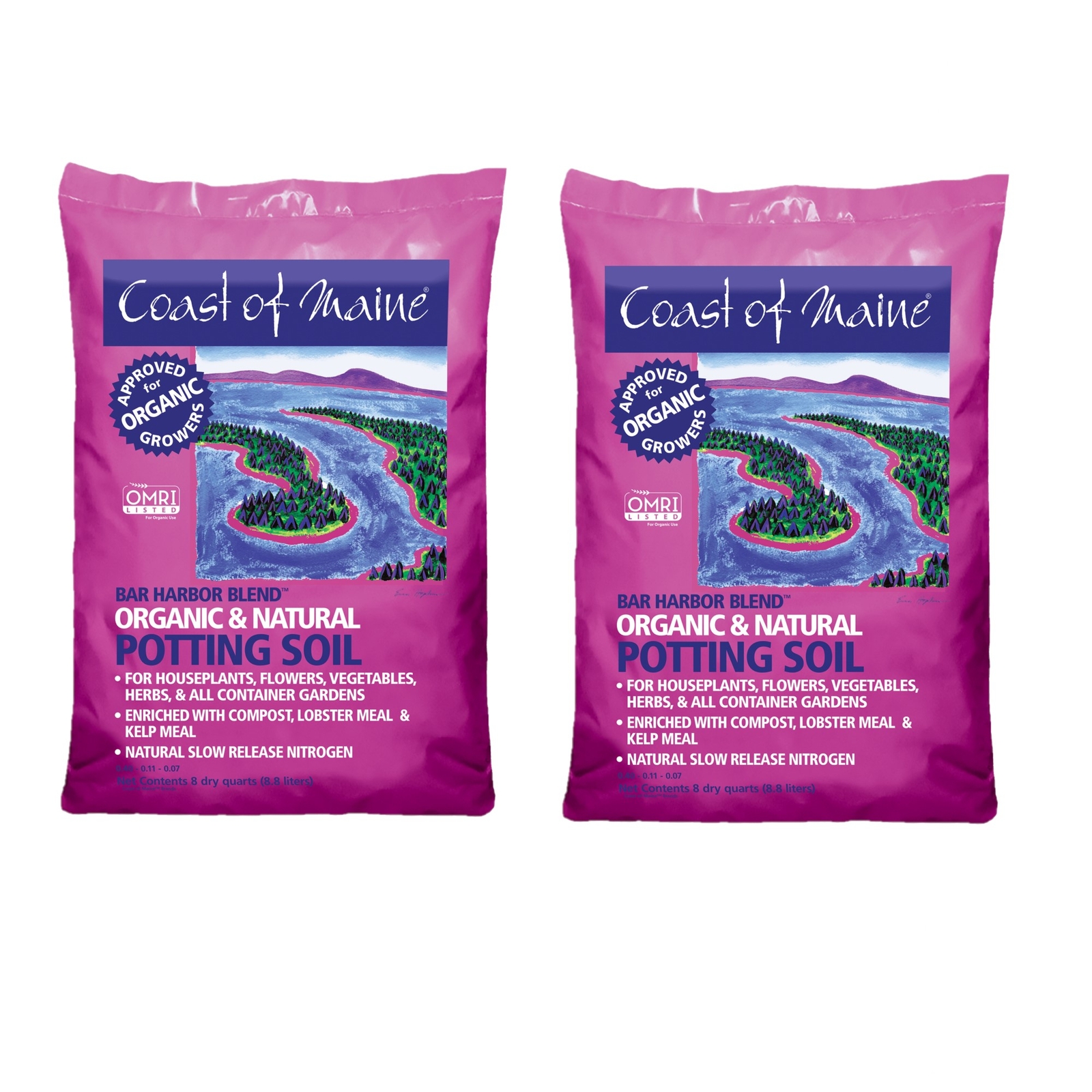 Coast of Maine (#BH8P) Bar Harbor Blend Organic Potting Soil, 8 qt (Pack of 2)