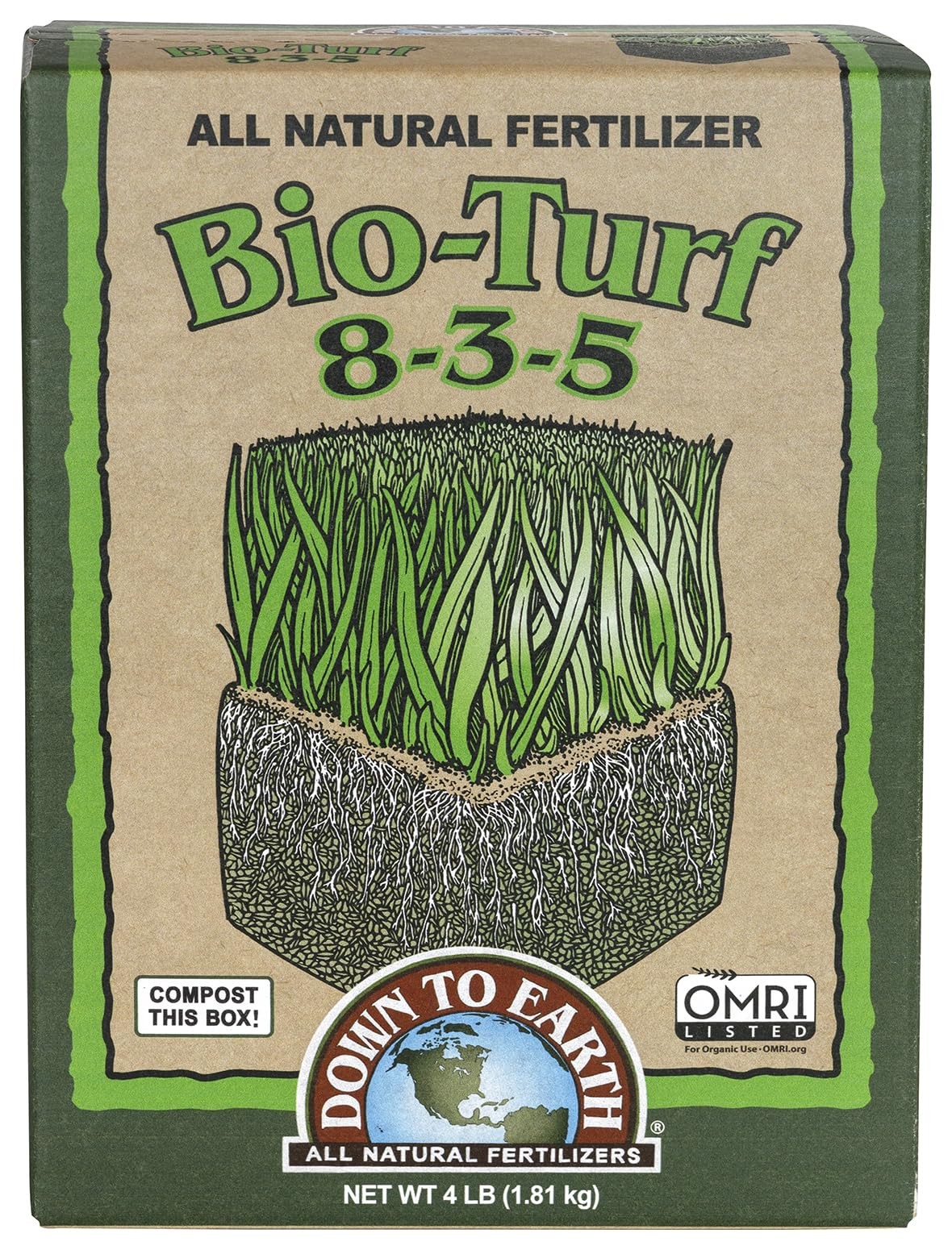 Down to Earth Organic Bio-Turf Lawn Fertilizer Mix 8-3-5, 4 lb
