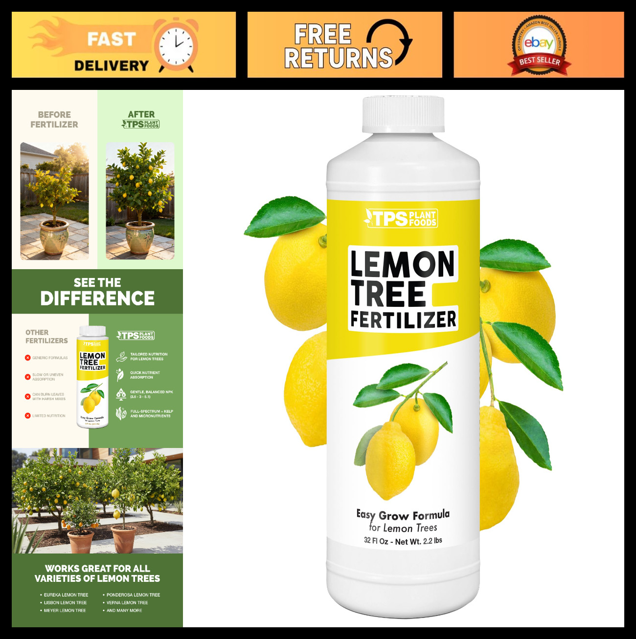 Liquid Lemon Tree Fertilizer – Boost Fruit, Enhance Flowering & Root Growth, 32