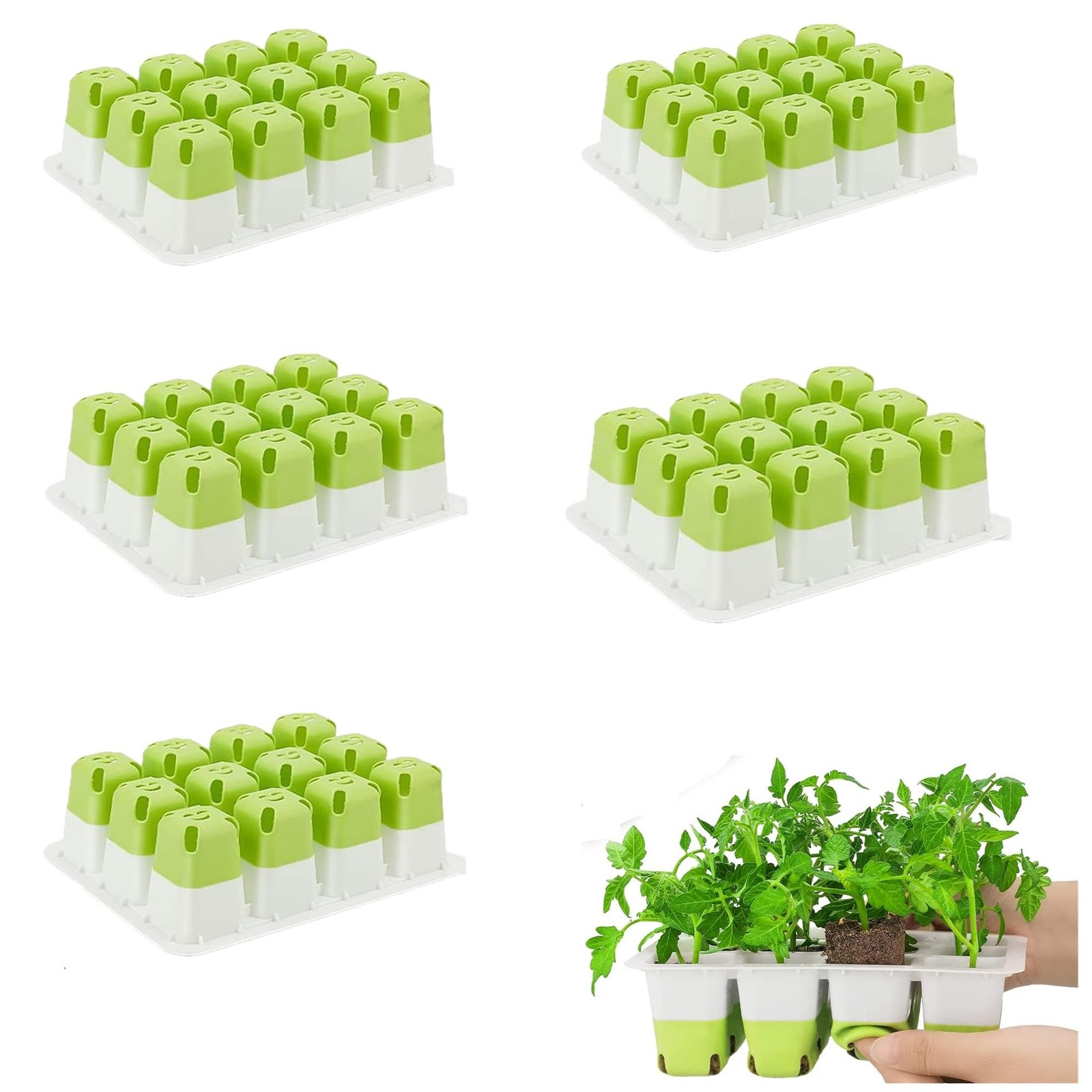 5pcs Seed Starter Tray, Silicone Seeding Starter with Pop-Out Cells (60 Cells…