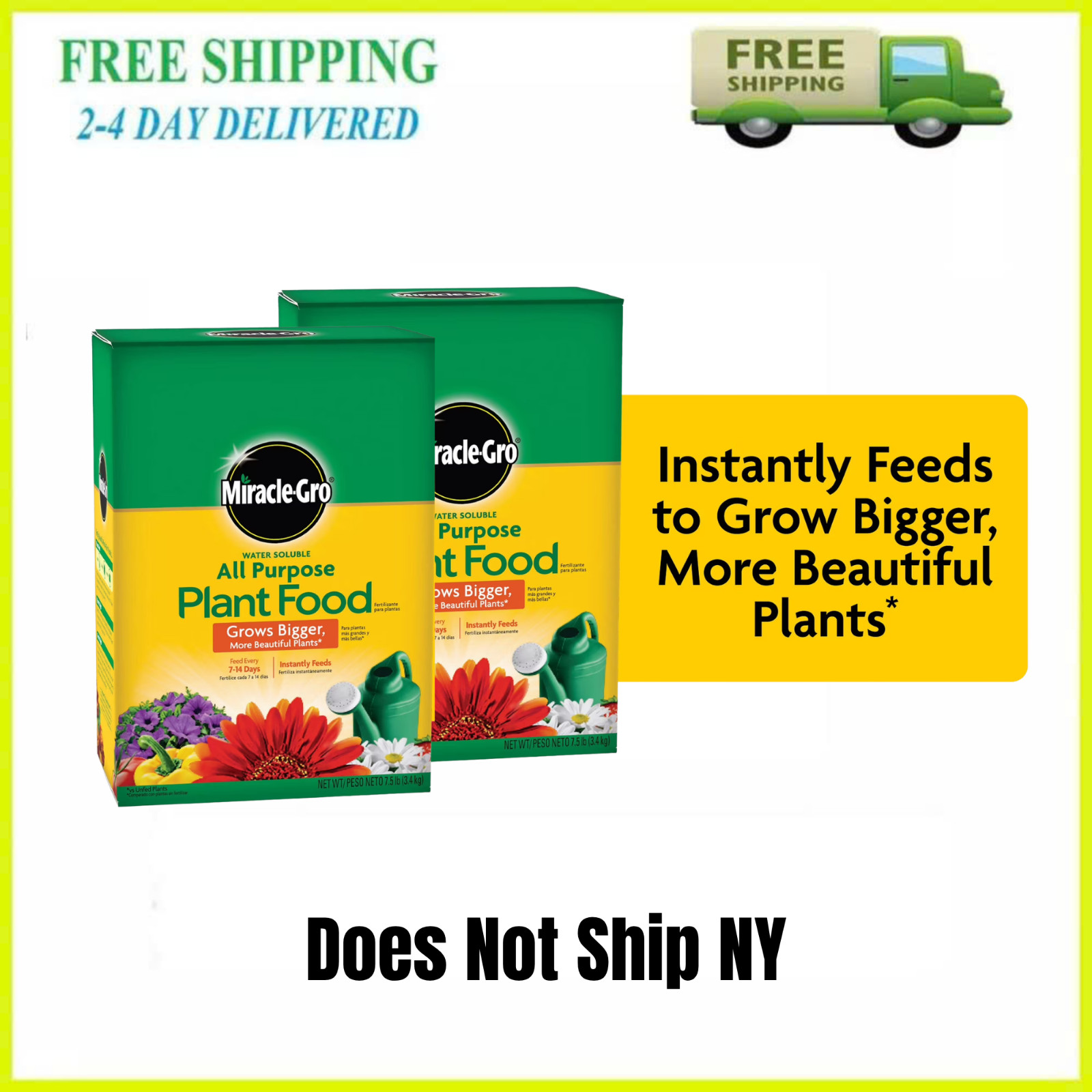2 Pack Miracle-Gro Water Soluble All Purpose Plant Food Fertilizer 7.5 lb Box