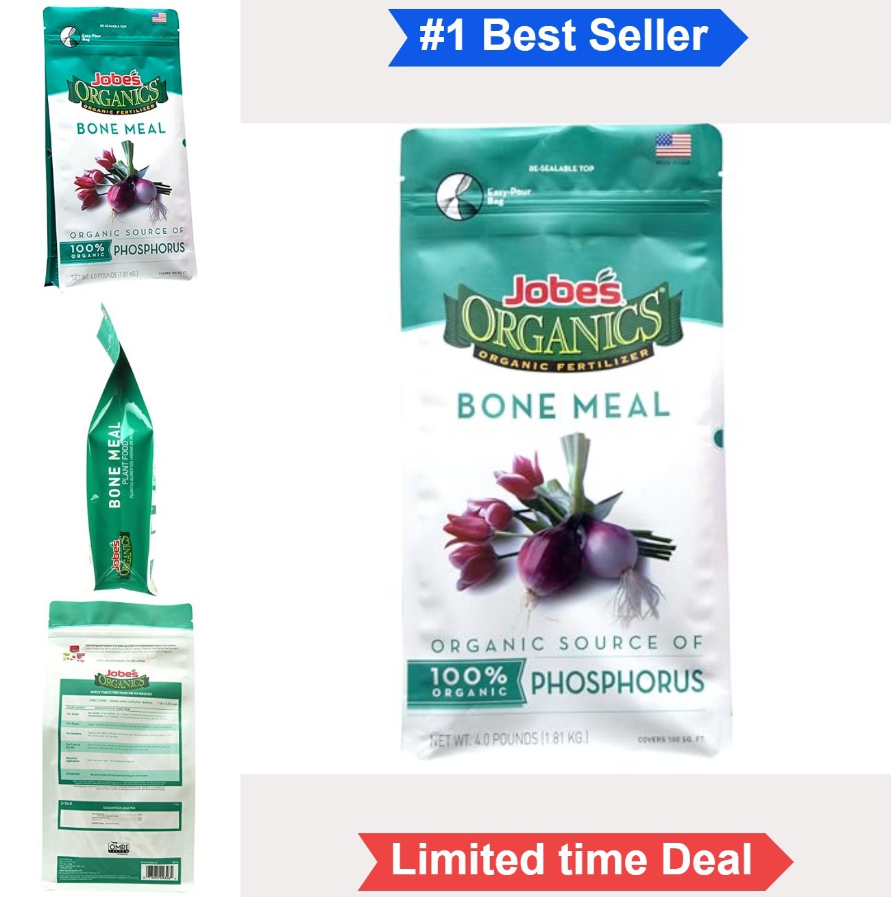 Organic Bone Meal Fertilizer 4lb Bag 2-14-0 NPK for Bulbs Tomatoes Roses