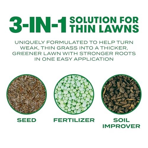 Thick’R Lawn Seed & Fertilizer Mix for Sun & Shade, 40 lbs – Soil Improver, Thic