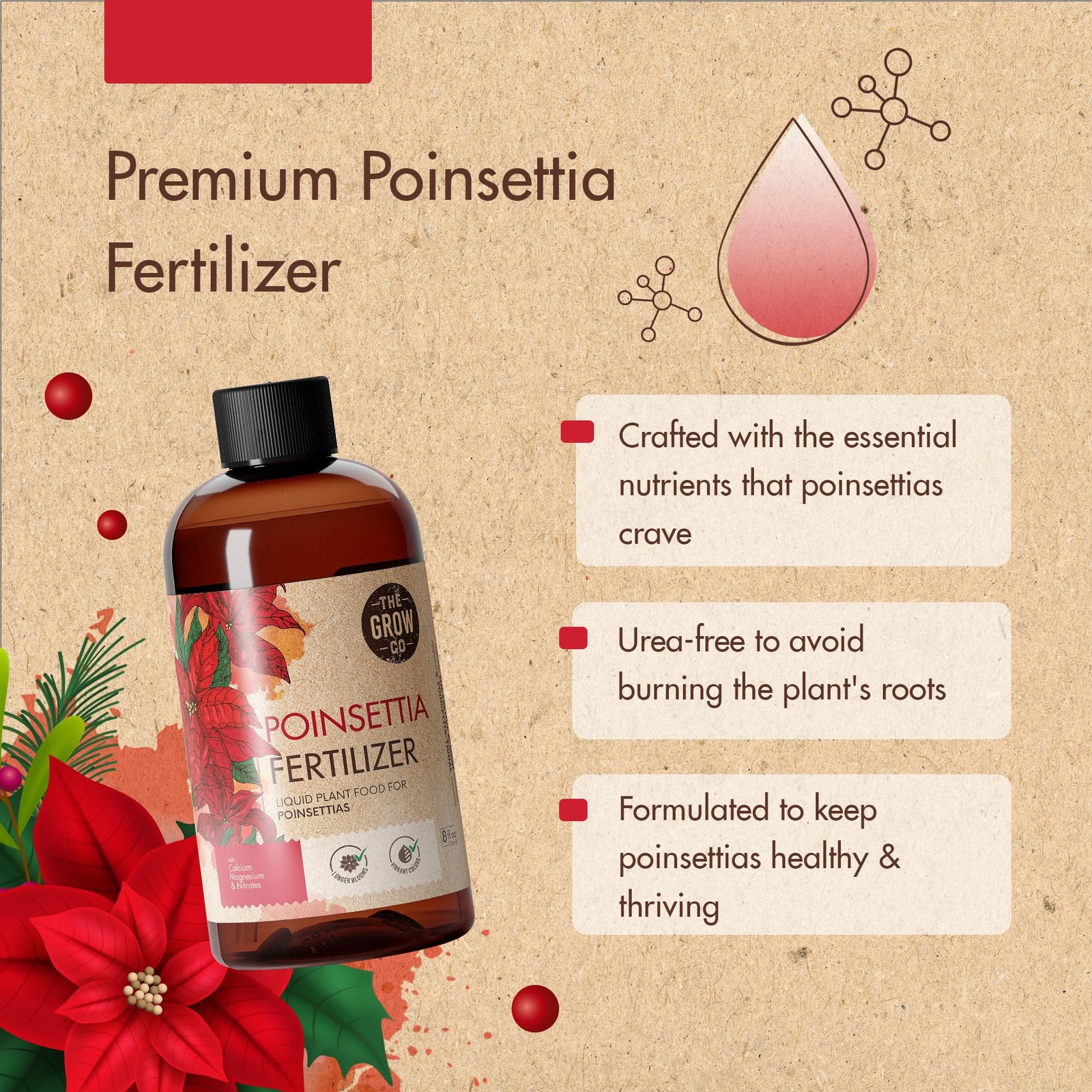 8oz Poinsettia Fertilizer – Easy to Use Poinsettia Plant Food – Keeps Your Chris