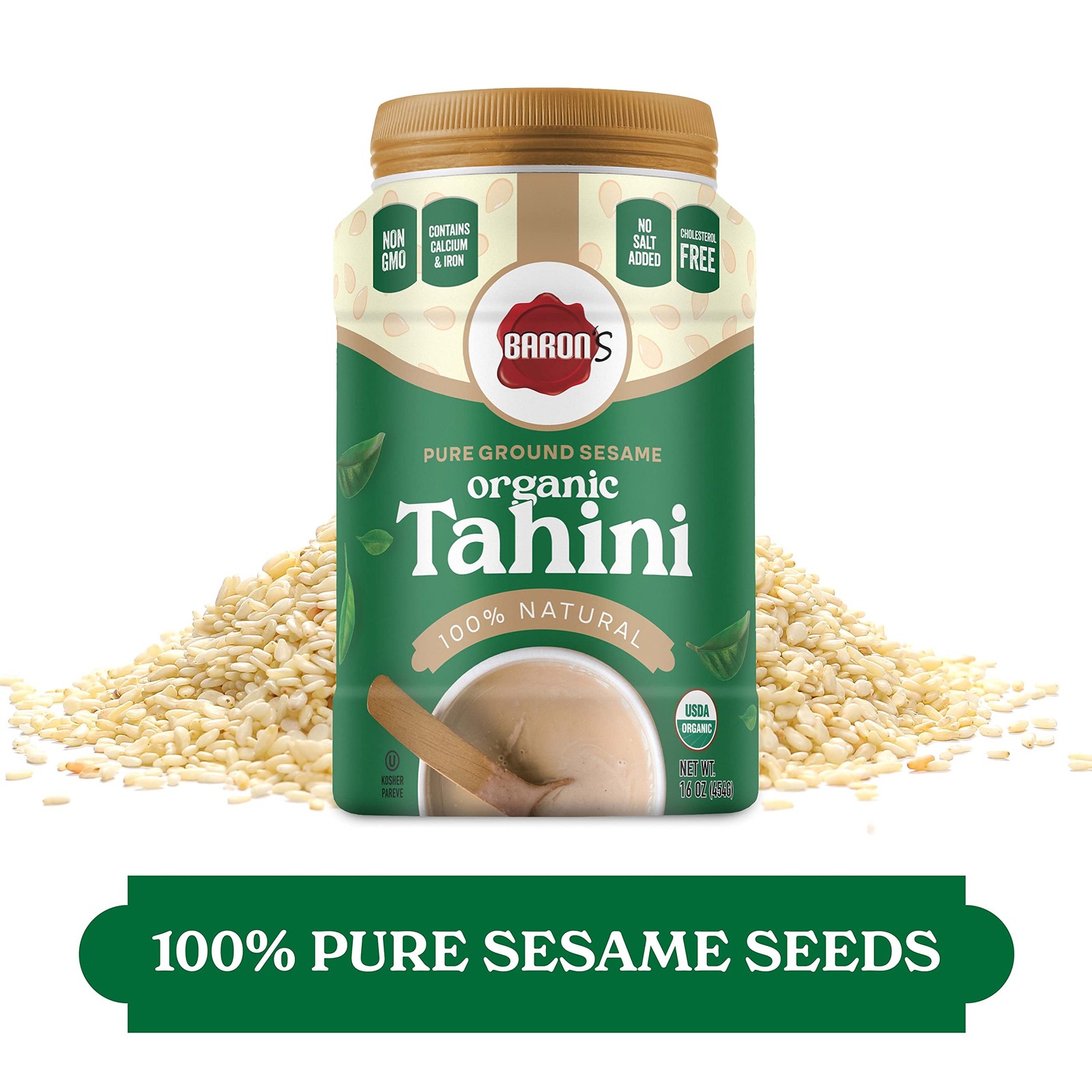 Baron’s USDA Organic Tahini Pure Sesame Paste | 12 x 16 oz Jars | Rich Creamy