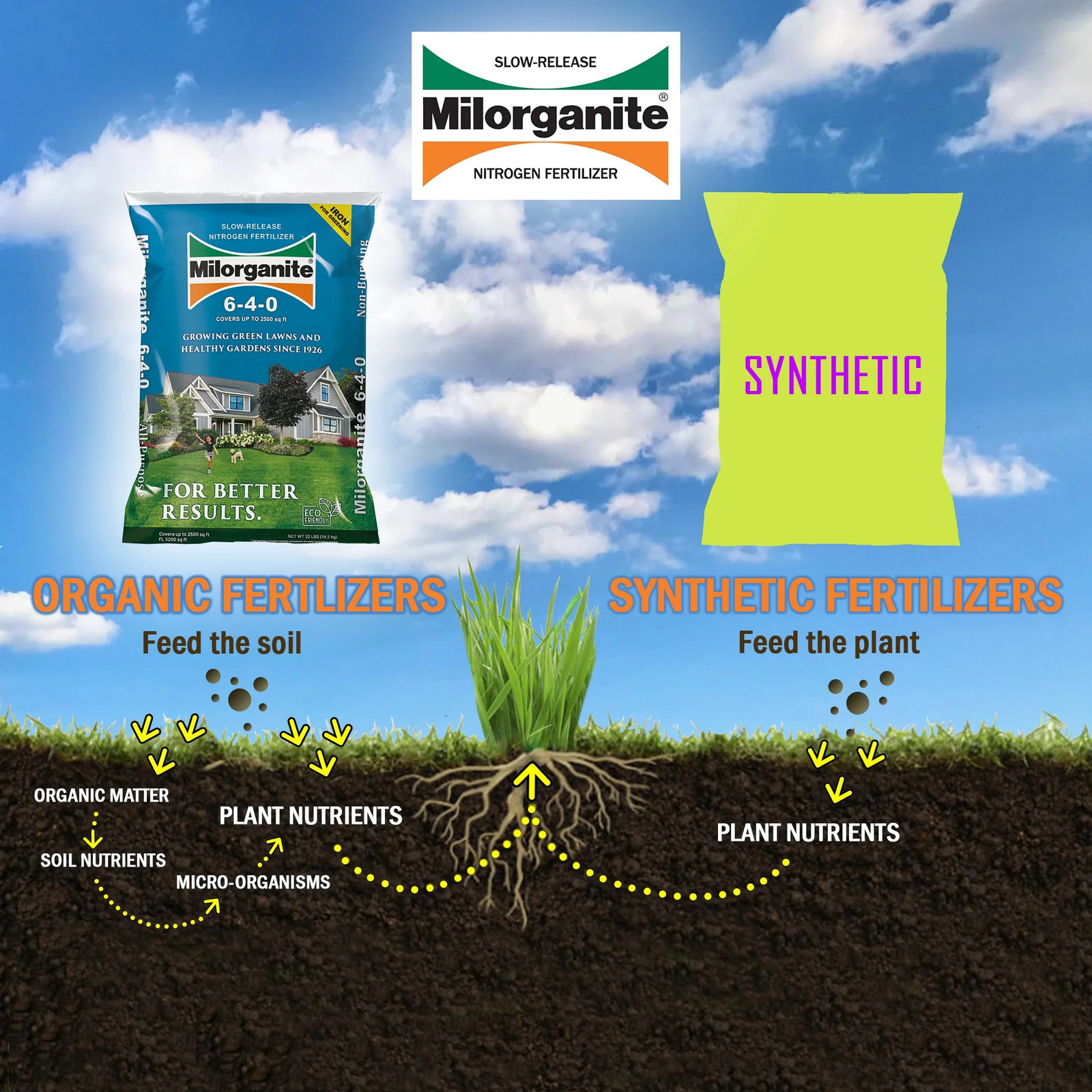 Milorganite Long Lasting All Purpose Lawn Food, 6-4-0 Fertilizer, 32 lb.