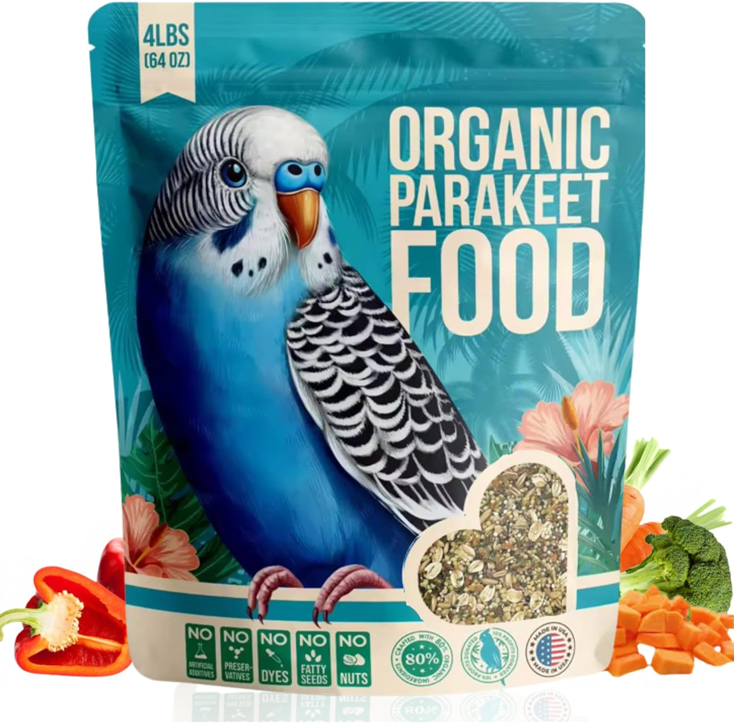Organic Parakeet Food – No Fillers, Fatty Seeds, or Dyes – Budgies, Lovebirds &