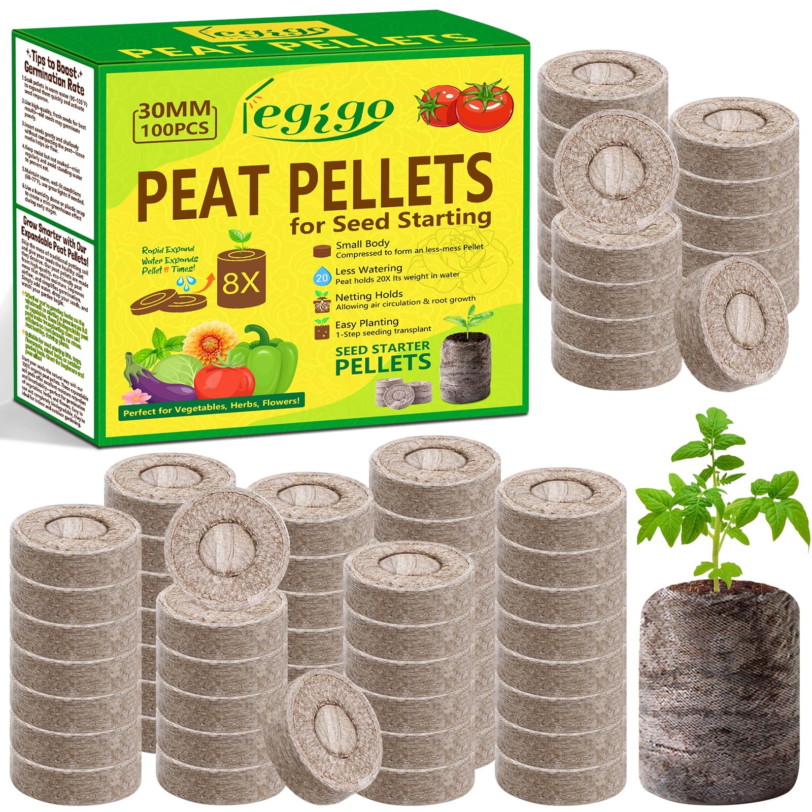 Legigo 100 Pcs 30mm Peat Pellets Seed Starter Soil Pods Seedling Soil Block Peat