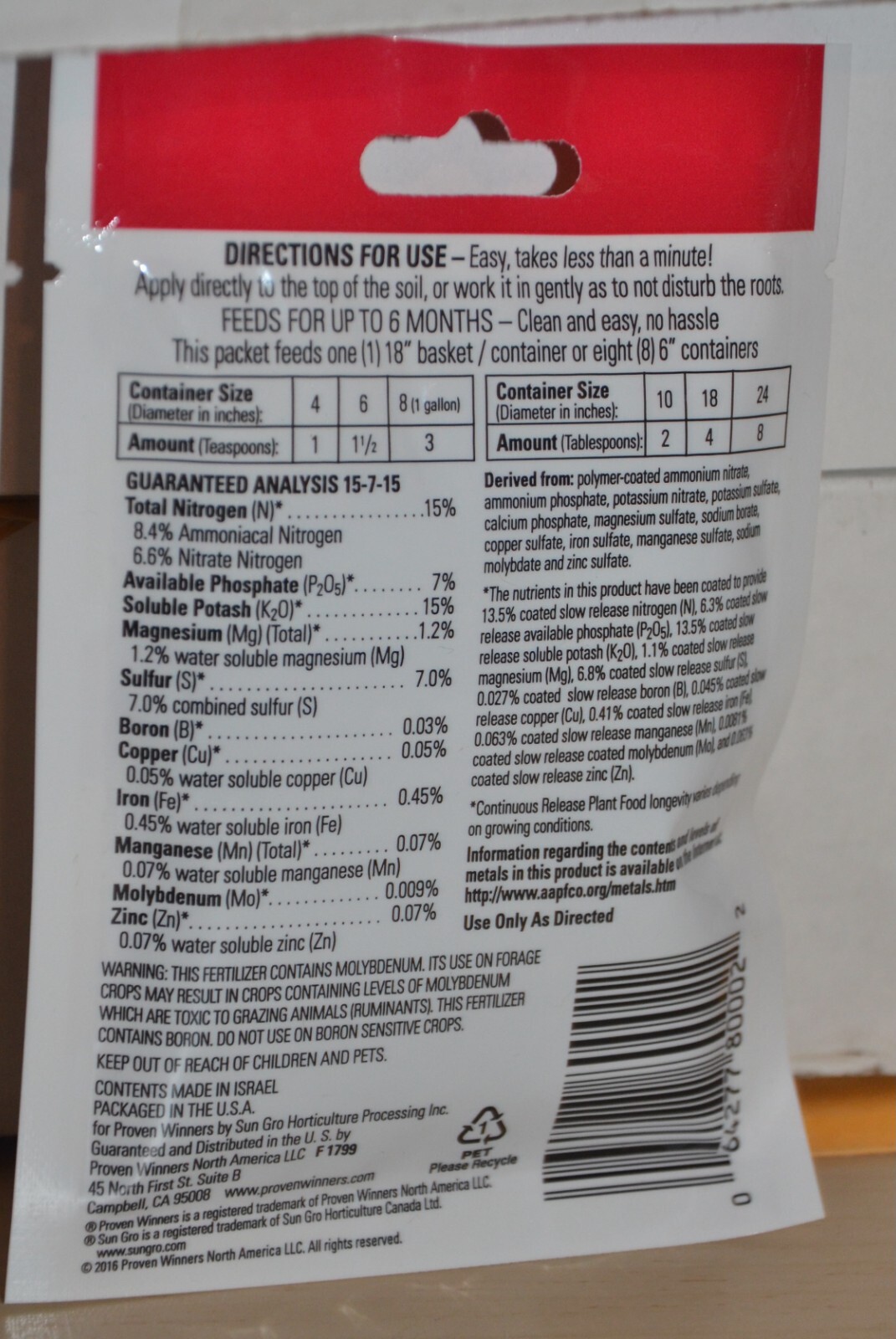 Proven Winners Premium Continuous Release Plant Food 2oz CASE OF 200