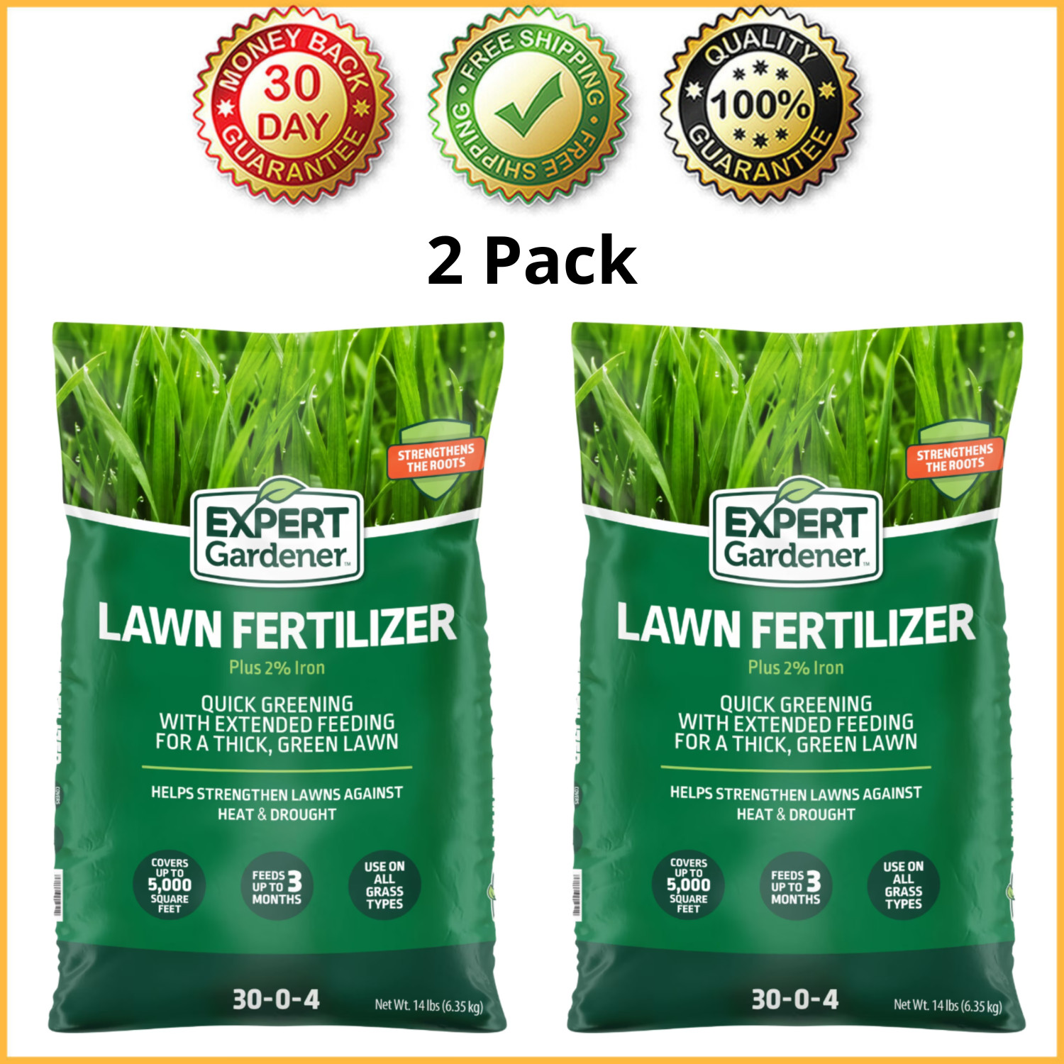 2Pack Expert Gardener Lawn Food Fertilizer Plus 2% Iron 14 lb Covers 5,000 Sq ft