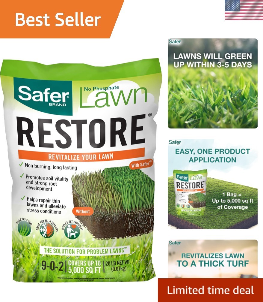 Lawn Restore 20 lb Granular Fertilizer – Safe for Kids & Pets, 9-0-2 NPK Formula