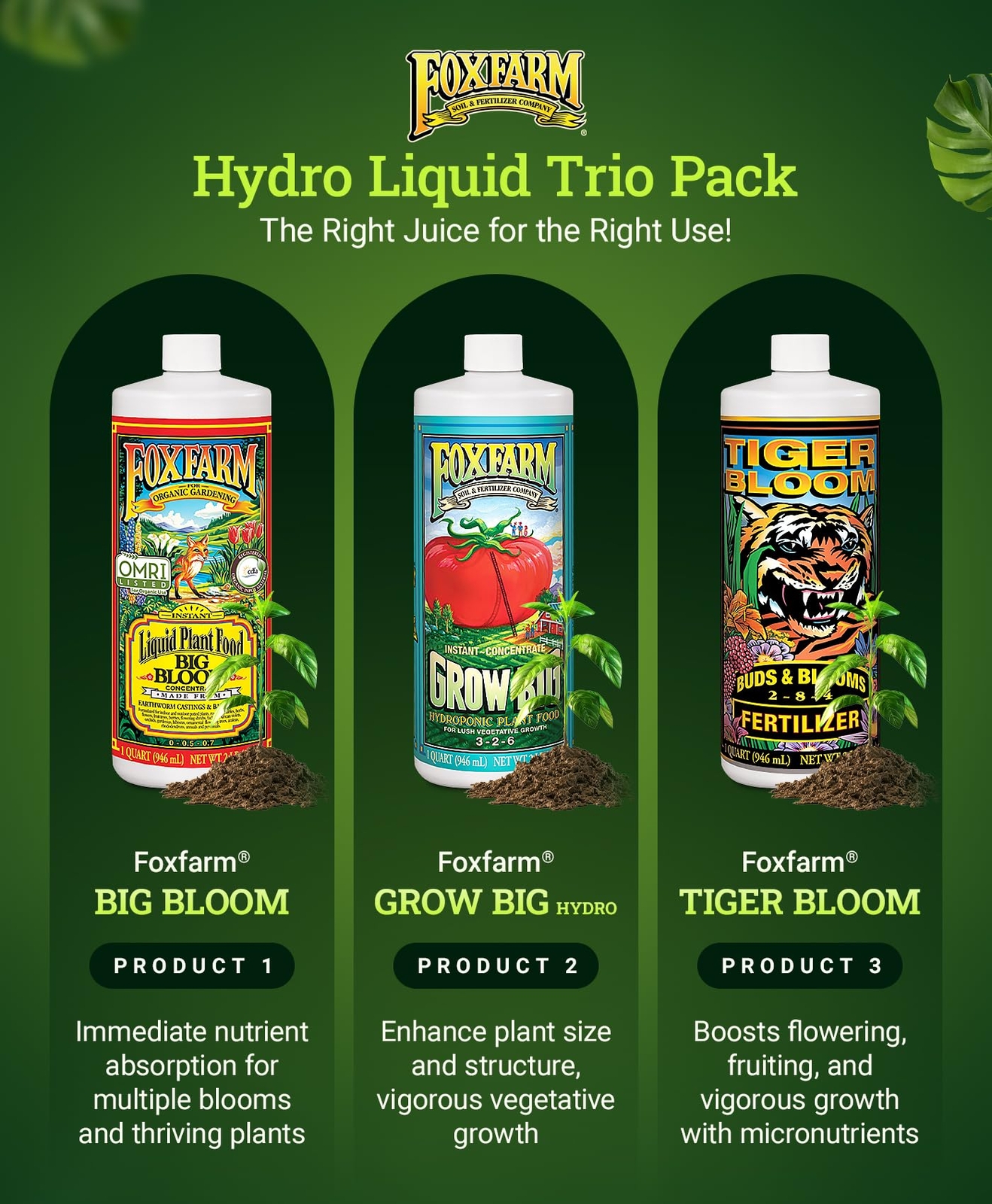 Liquid Nutrient Trio for Hydroponics Promotes Growth and Flowering 3 Bottle Set