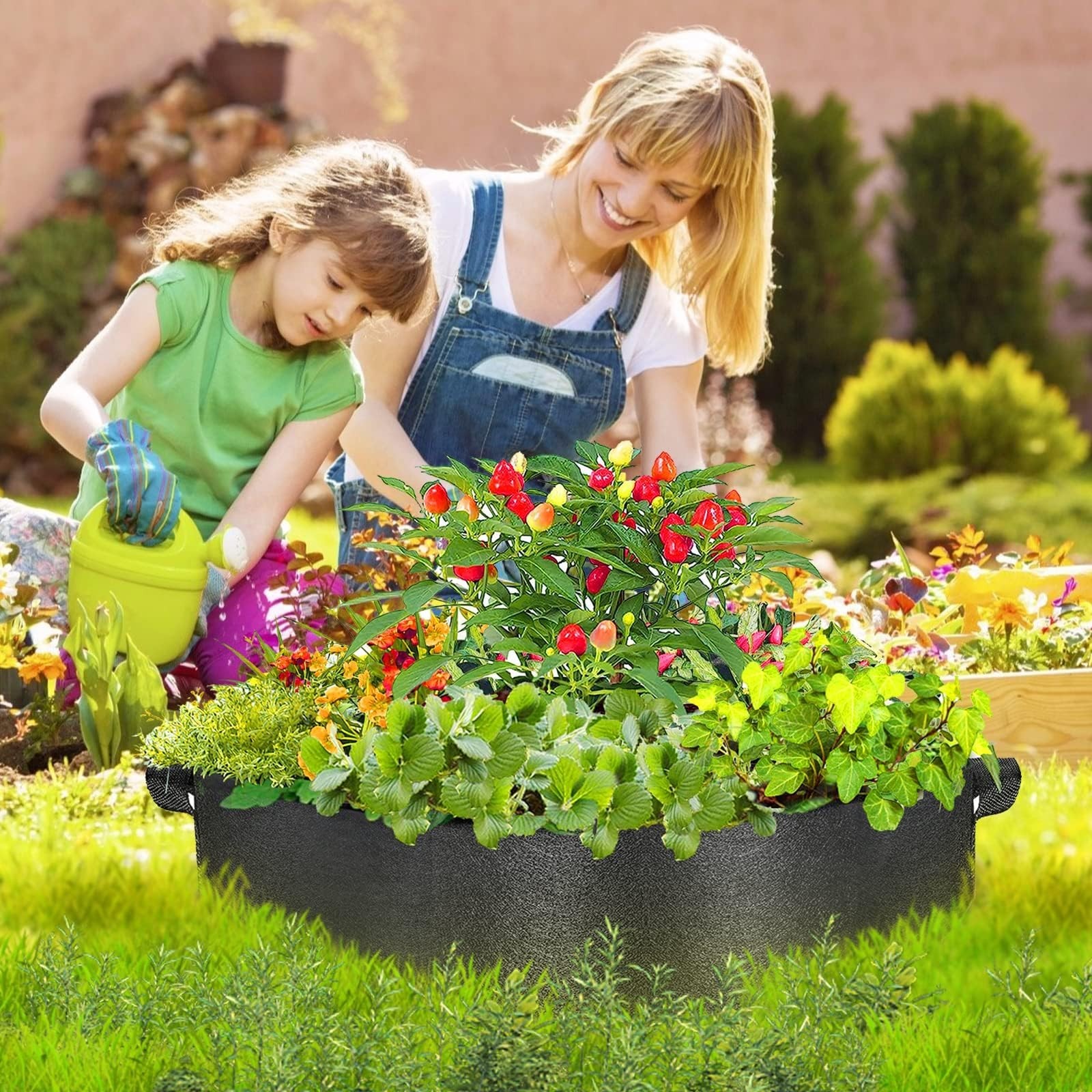 ZtohPyo 2-Pack 15 Gallon Grow Bags,Round Fabric Raised Garden Beds with 2 Han…
