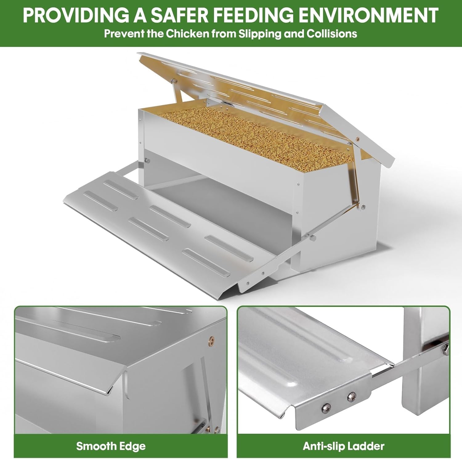 Stainless Steel Automatic Chicken Feeder, Treadle Chicken Feeder with Weather…