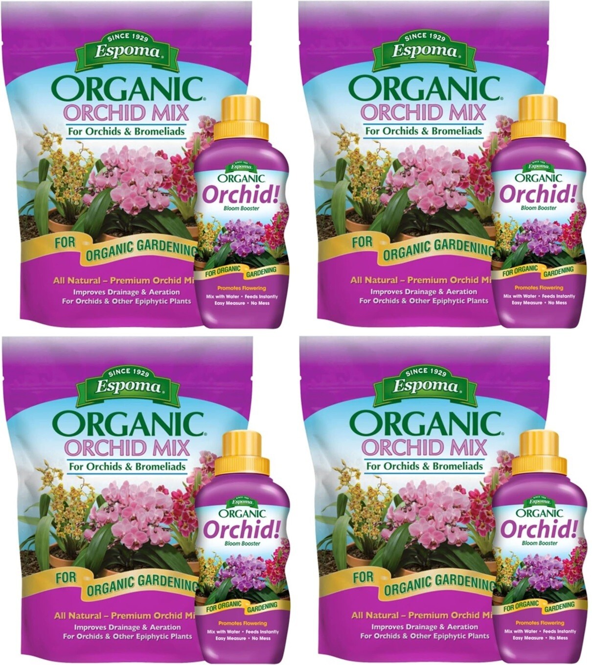 Espoma ORPF8 OR4 Organic Orchid Bromeliad Plant Food + Soil Mix Combo – 4 Pack