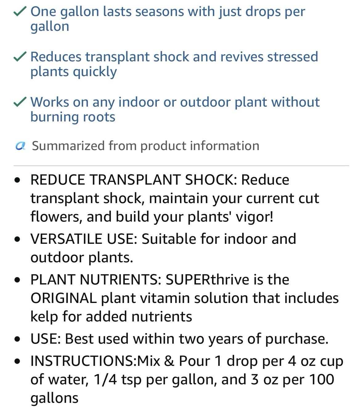 SUPERthrive Plant Vitamin Solution, 1 Gallon, 0.5-0-0 formula with kelp extract