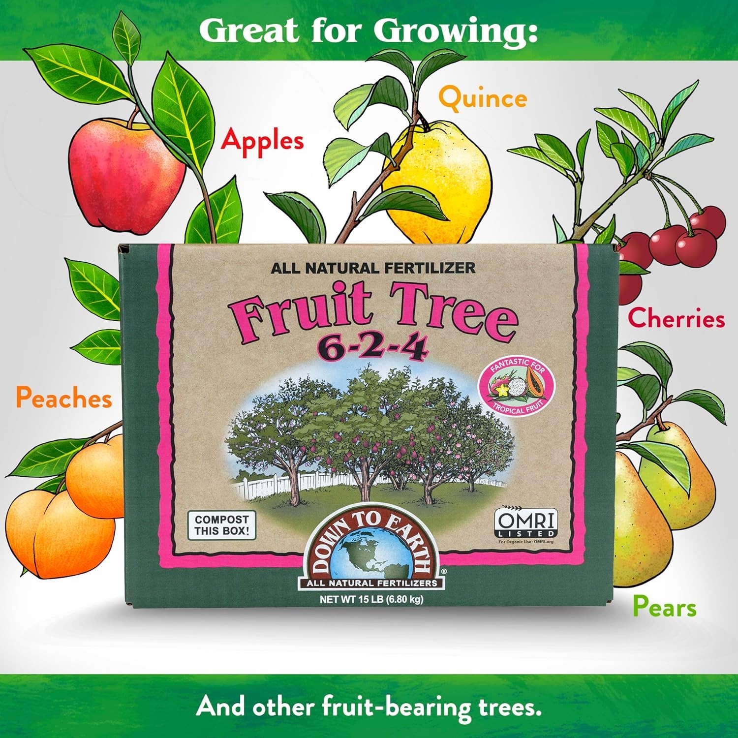Balanced 6-2-4 Organic Fruit Tree Fertilizer, 15 lb for Vibrant Growth
