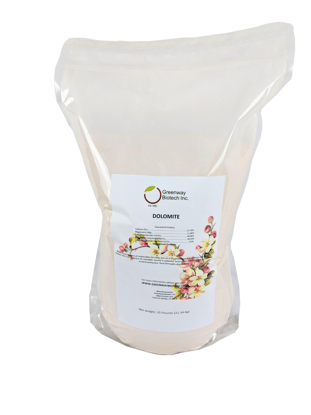 Dolomite Lime Powder 11.8% Magnesium and 22.7% Calcium For Worm Bin Garden 25 lb