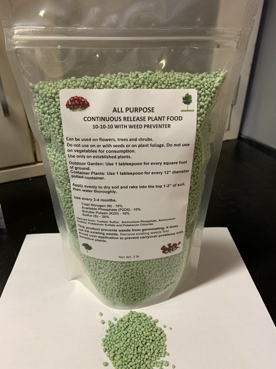 Fertilizer Continuous Release 10-10-10 w/weed prevent 3 lb bag Flower,Tree,Shrub