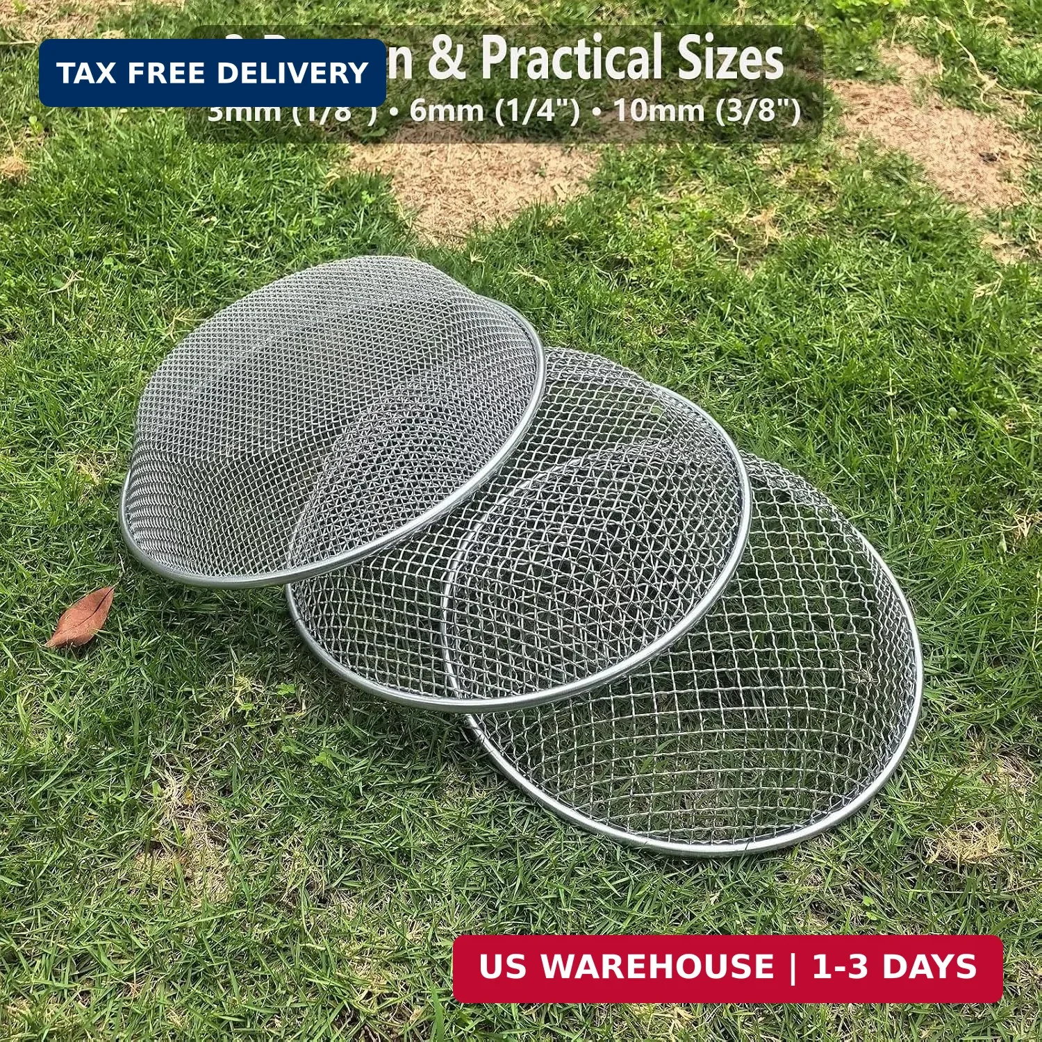 3 Pack Soil Sifter for Gardening, Heavy Duty Galvanized Steel Compost Sieve, Rou