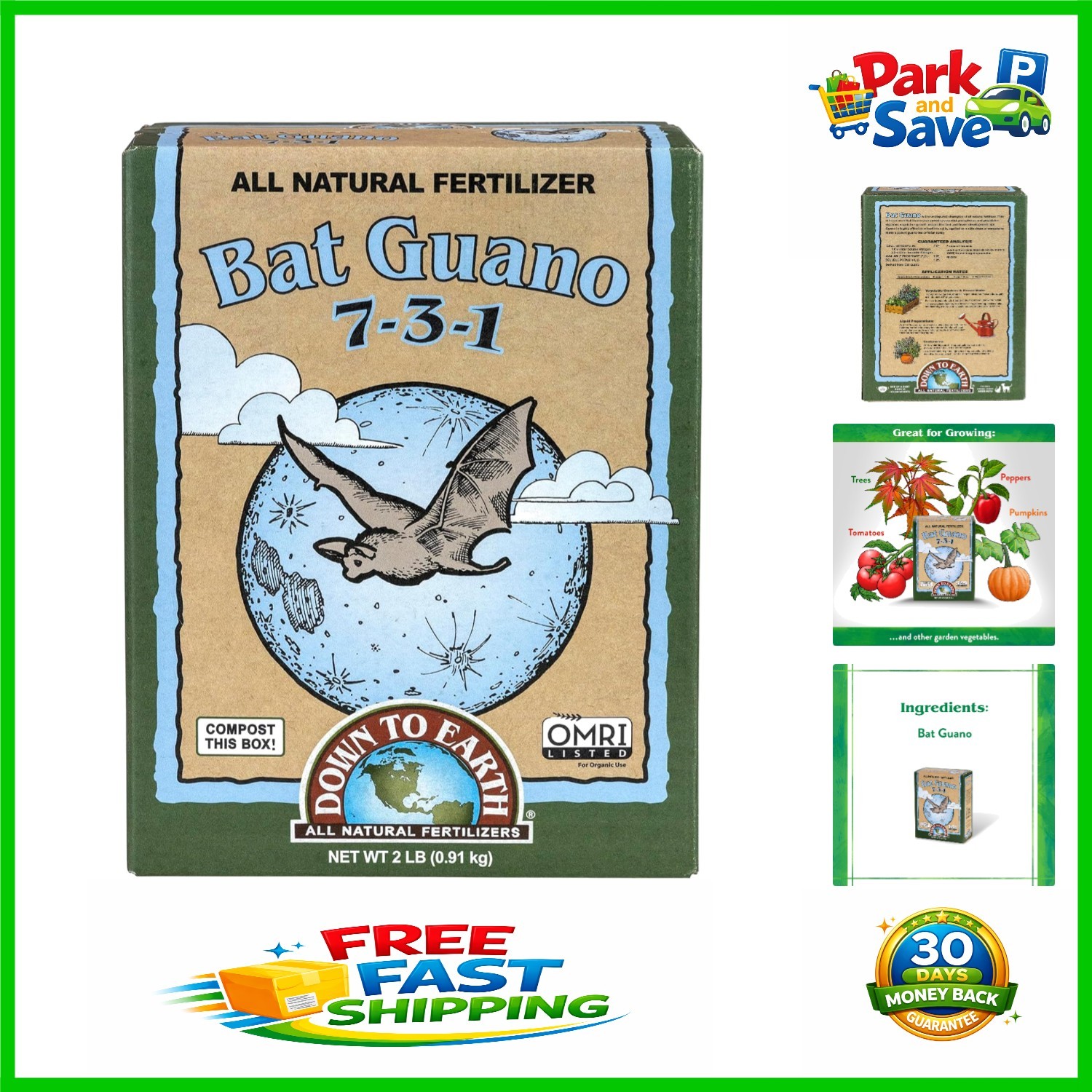 High Nitrogen Organic Bat Guano Fertilizer 7-3-1, 0.25 lb for Fast Growth
