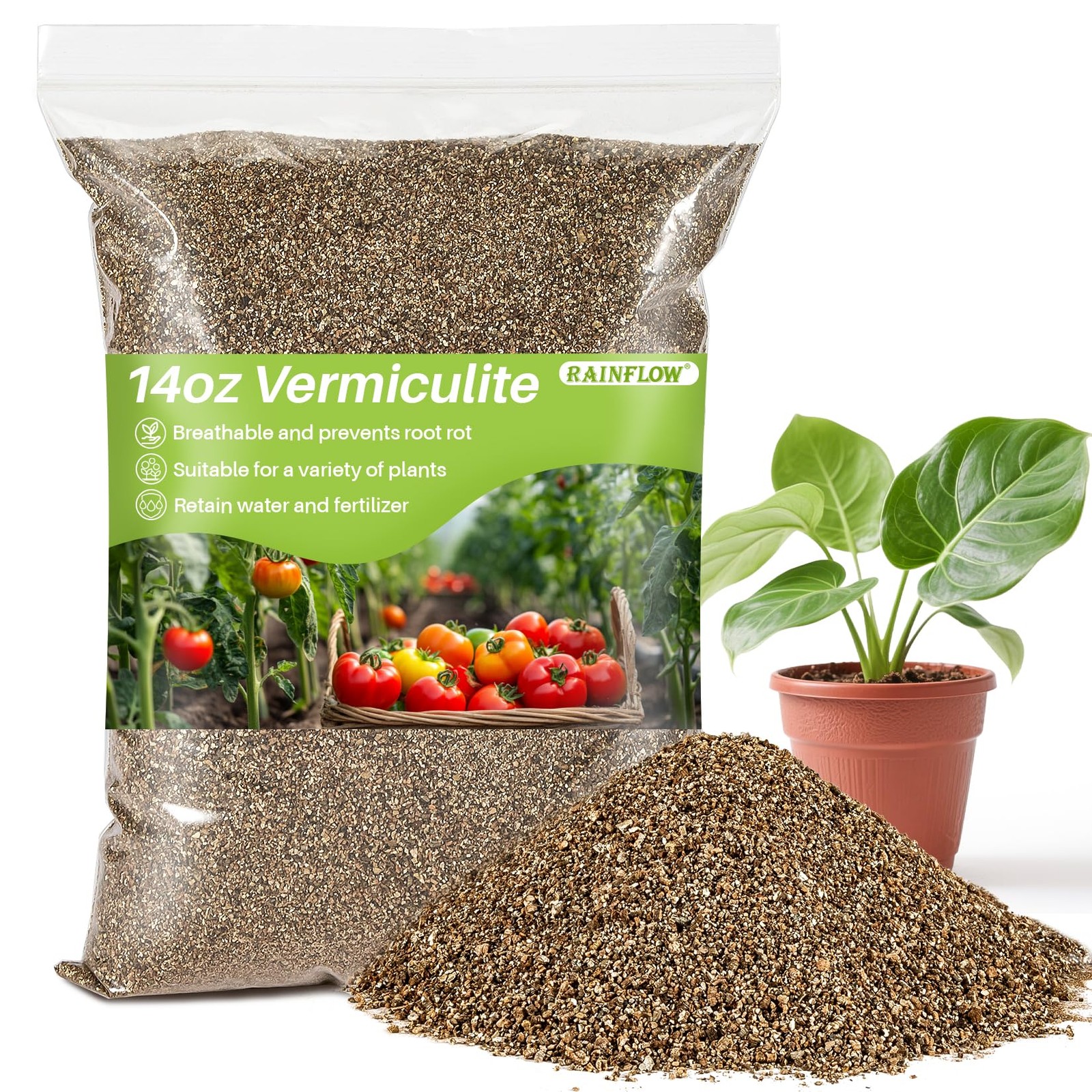 RAINFLOW Vermiculite – 14OZ for Gardening Organic Soil Yellow