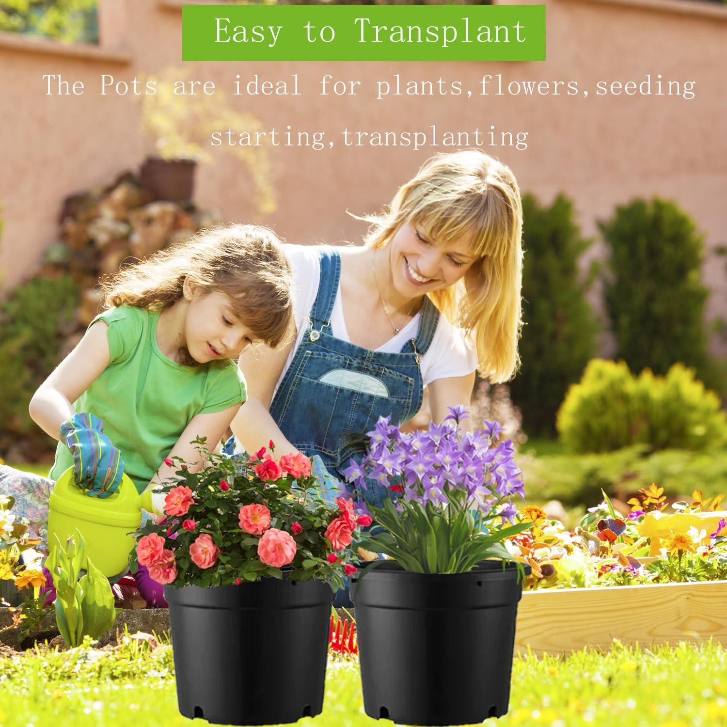 7 Gallon Plastic Pots for Plants, 7 Gallon Nursery pots, 4 Pack 13 Round Stur…