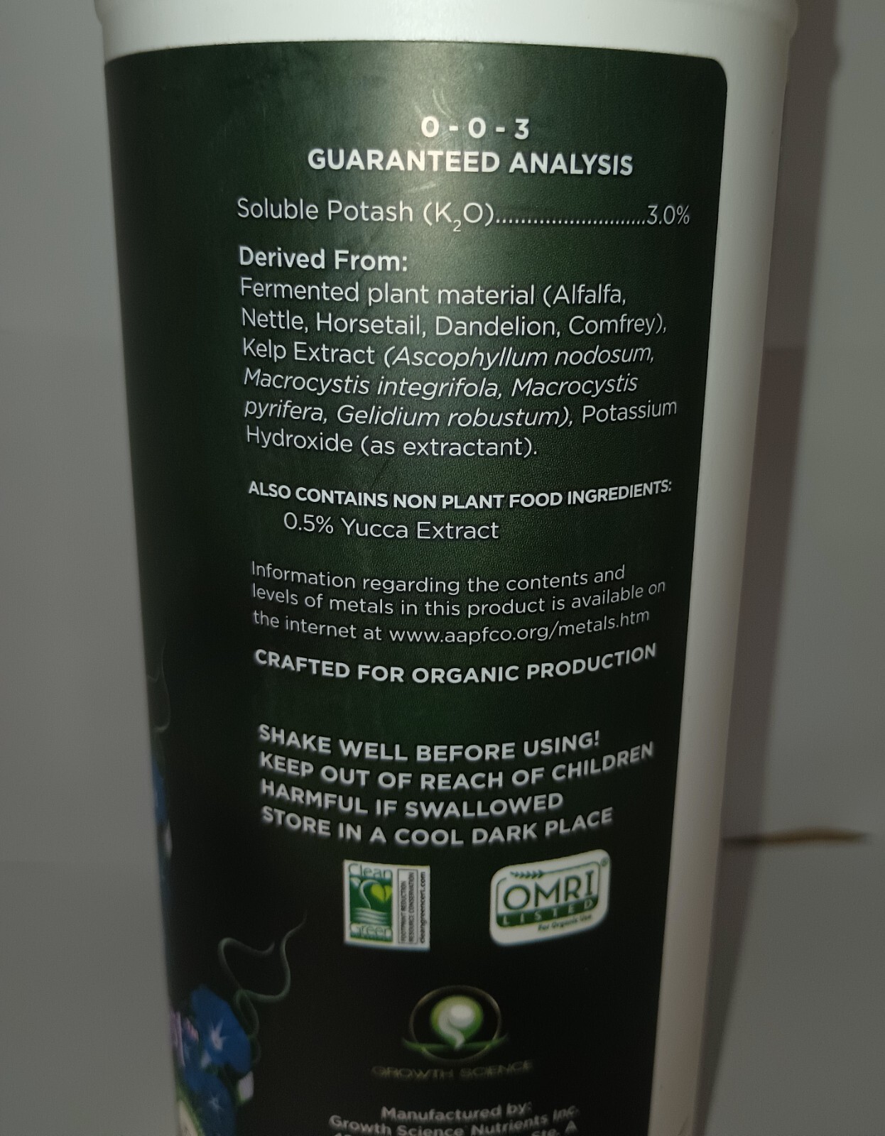 Growth Science Organics Opulent Harvest Quart plant food nutrients fertilizer