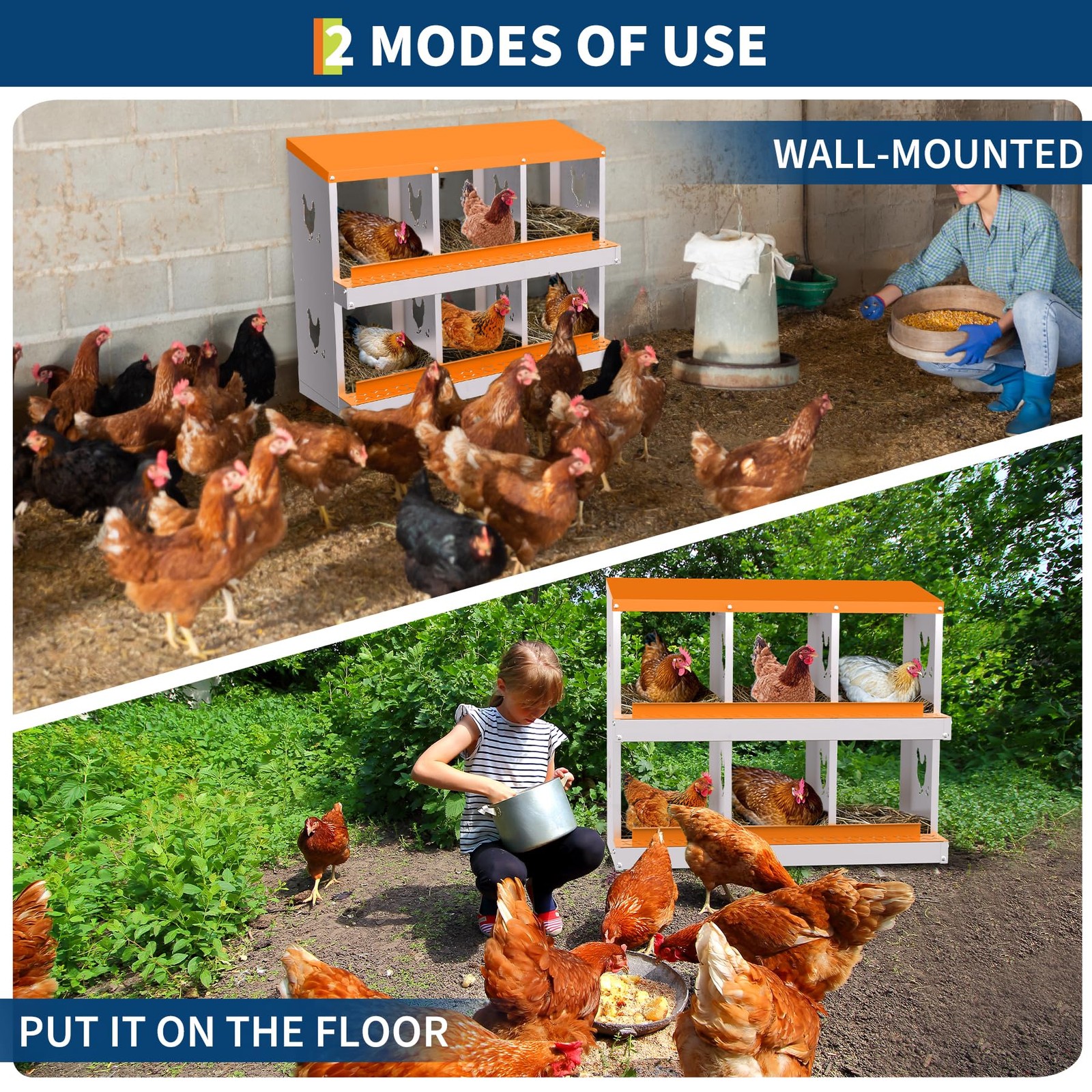Peakpursuit Chicken Nesting 6 Compartment Galvanized Steel Chicken Laying Boxes