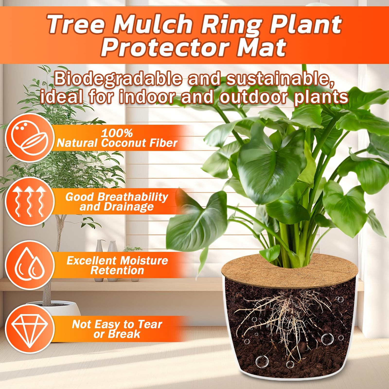 Legigo 4pcs Coconut Fiber Mulch Ring Tree Plant Protector 30 Inch, 4 Pack