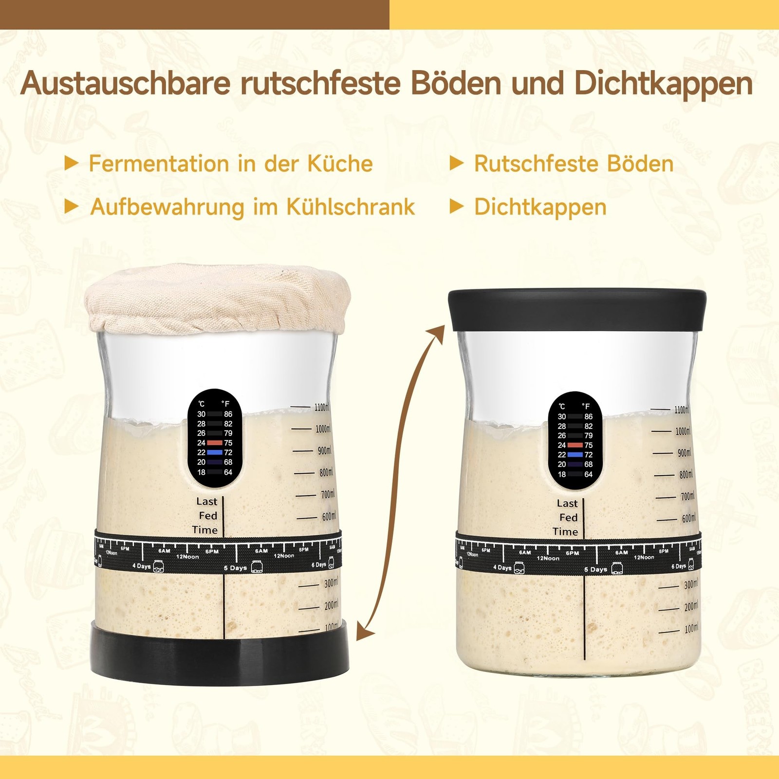 COCO BIRD 2-PACK Sourdough Starter Jar Kit,50oz Wide Mouth,Thermometer | Clas…