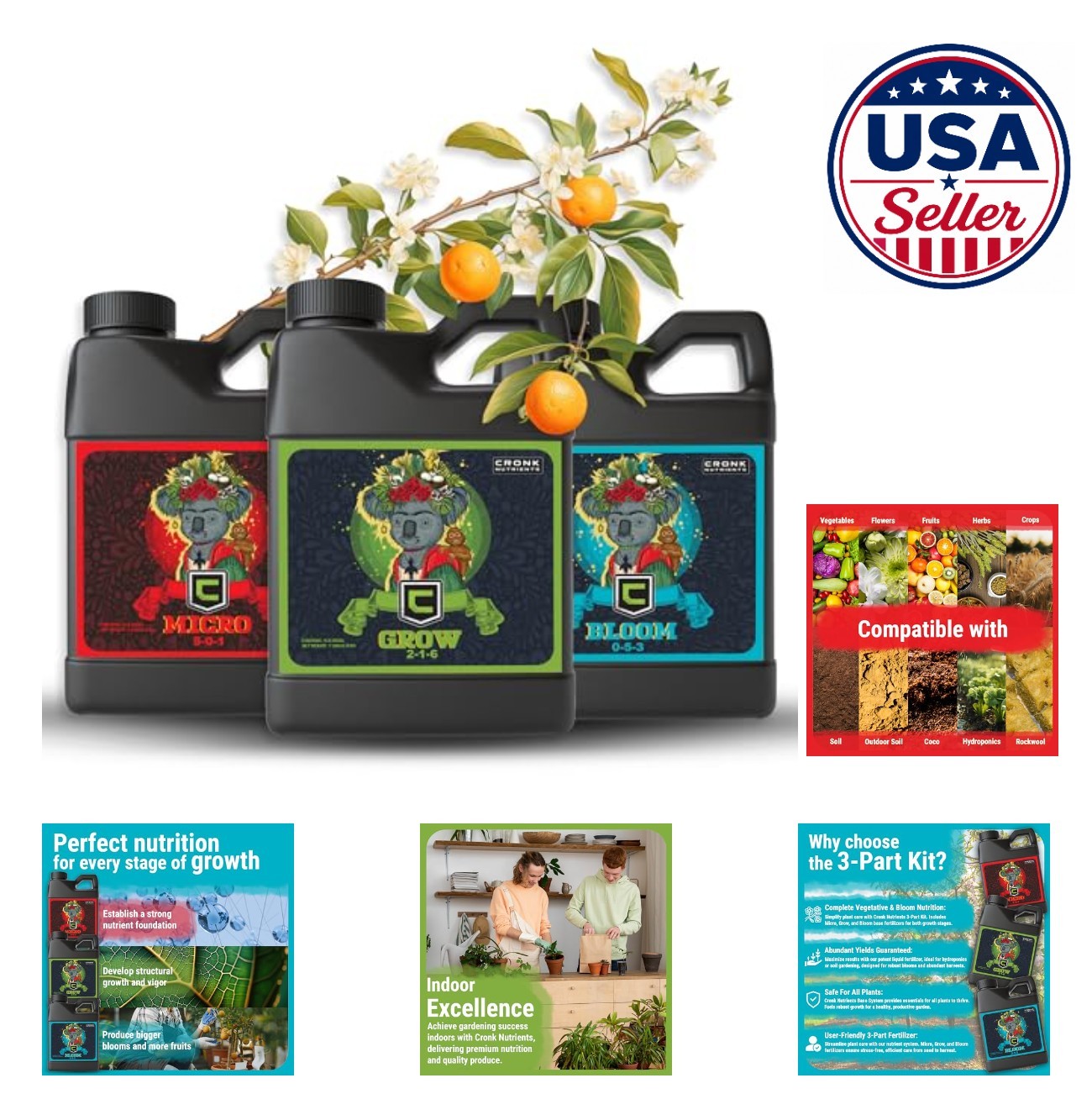 2L Liquid Plant Fertilizer Kit for Hydroponics Soil Vegetables Flowers Herbs