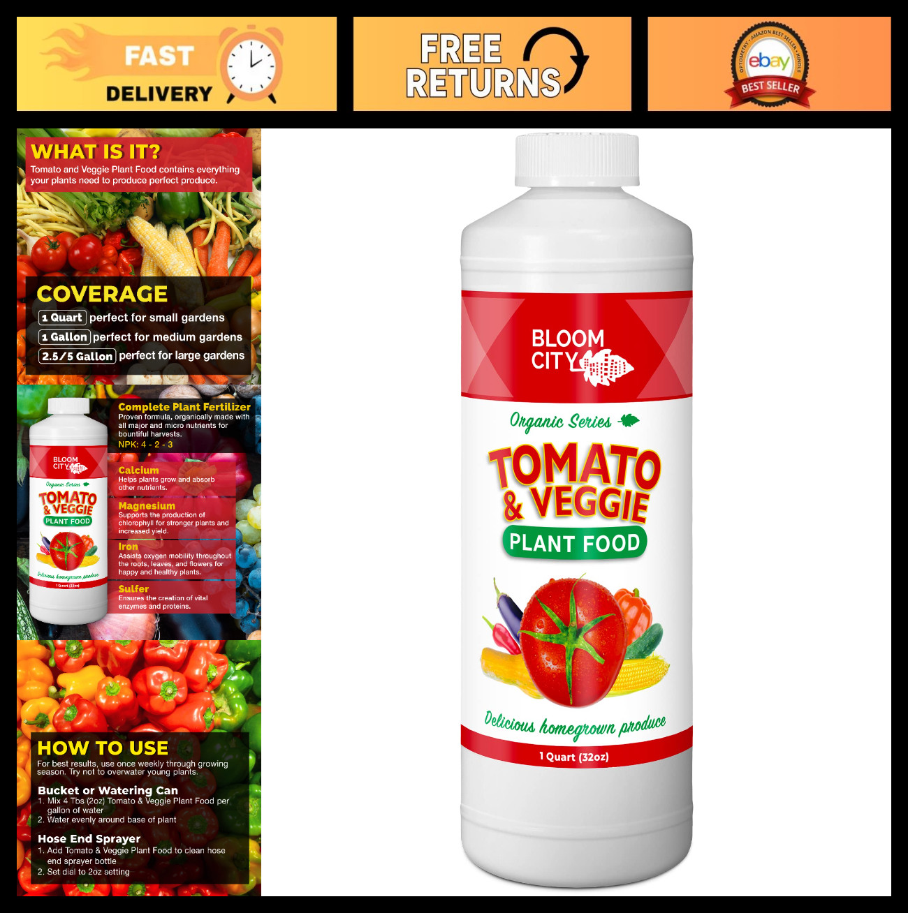 Liquid Fertilizer for Tomatoes & Veggies – Boost Harvests, Strong Roots, 32 oz