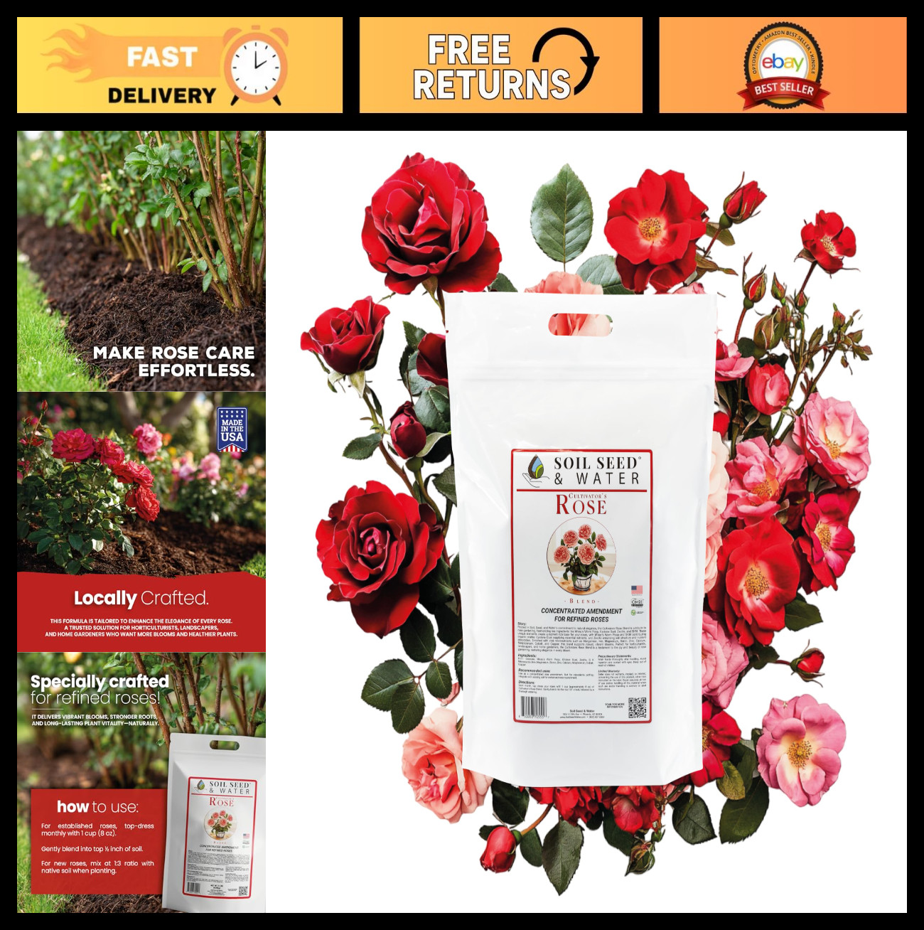 Organic Rose Fertilizer & Soil Amendment – OMRI Listed, 9 lbs for Flowers & Shru
