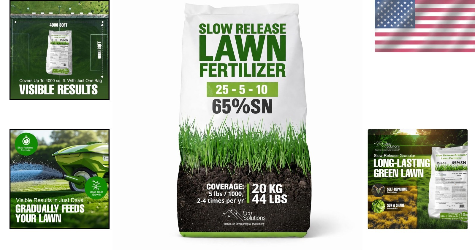 Slow Release Lawn Fertilizer 25-5-10 NPK – 65% Nitrogen, 44lbs, Kid & Pet Safe