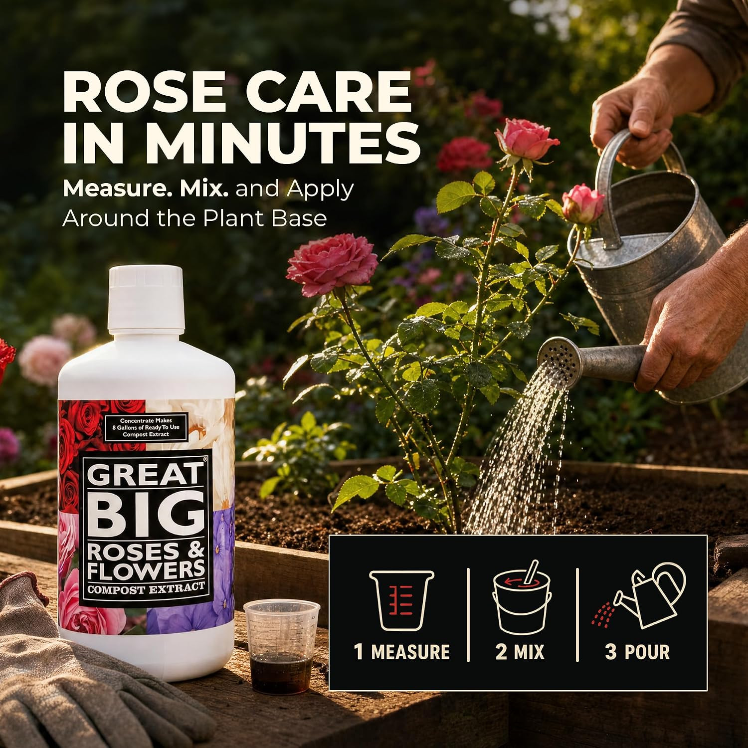 Great Big Roses and Flowers Liquid Fertilizer Booster – 70 Minerals, Compost Ext