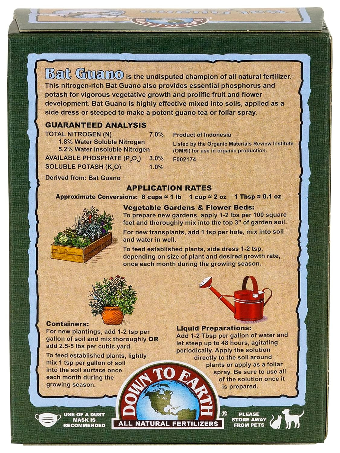 Down to Earth Organic Bat Guano Fertilizer Mix 7-3-1, 4Oz