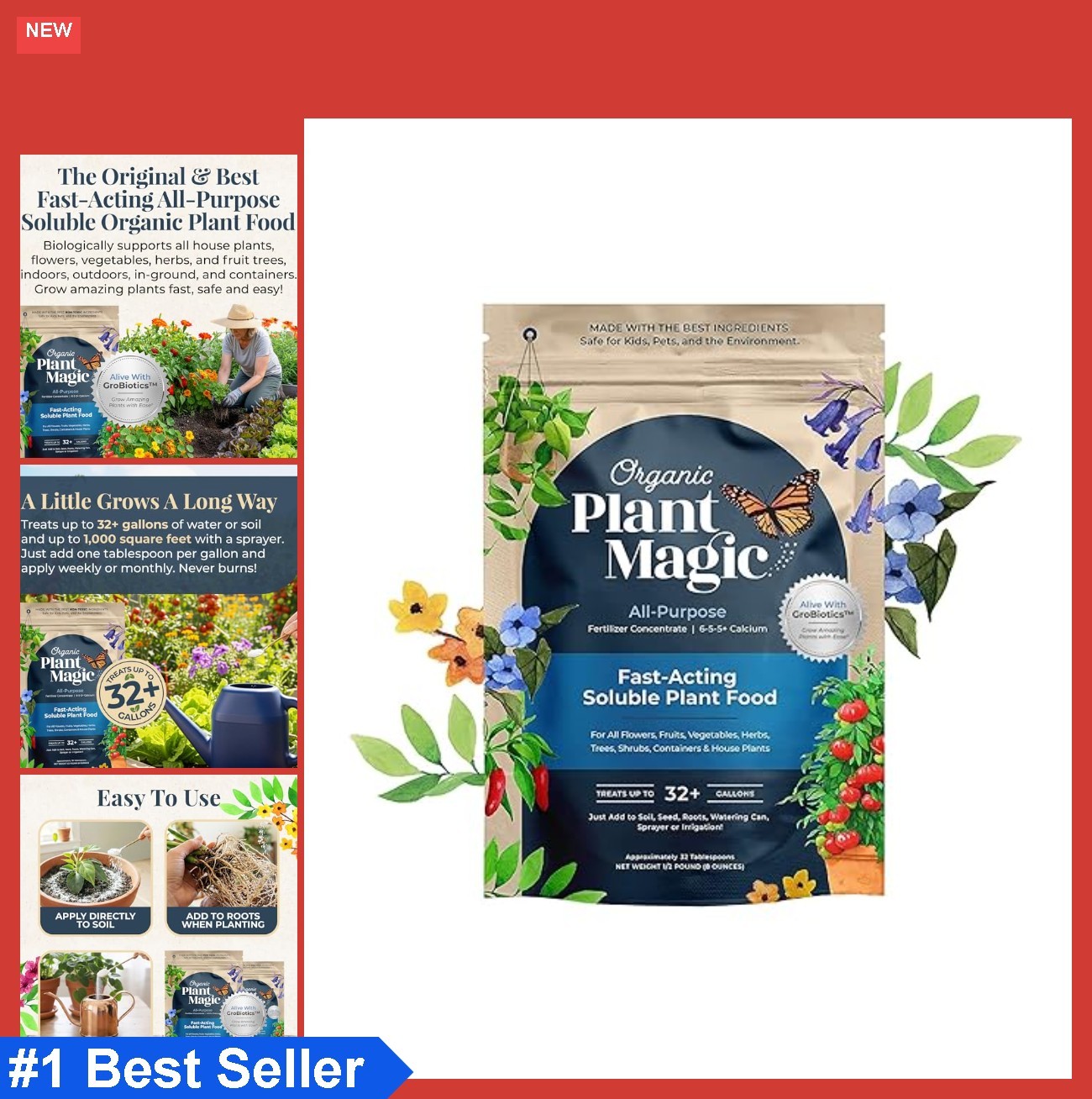 Organic All Purpose Fertilizer Powder 1/2 lb Makes 32 Gallons Plant Food
