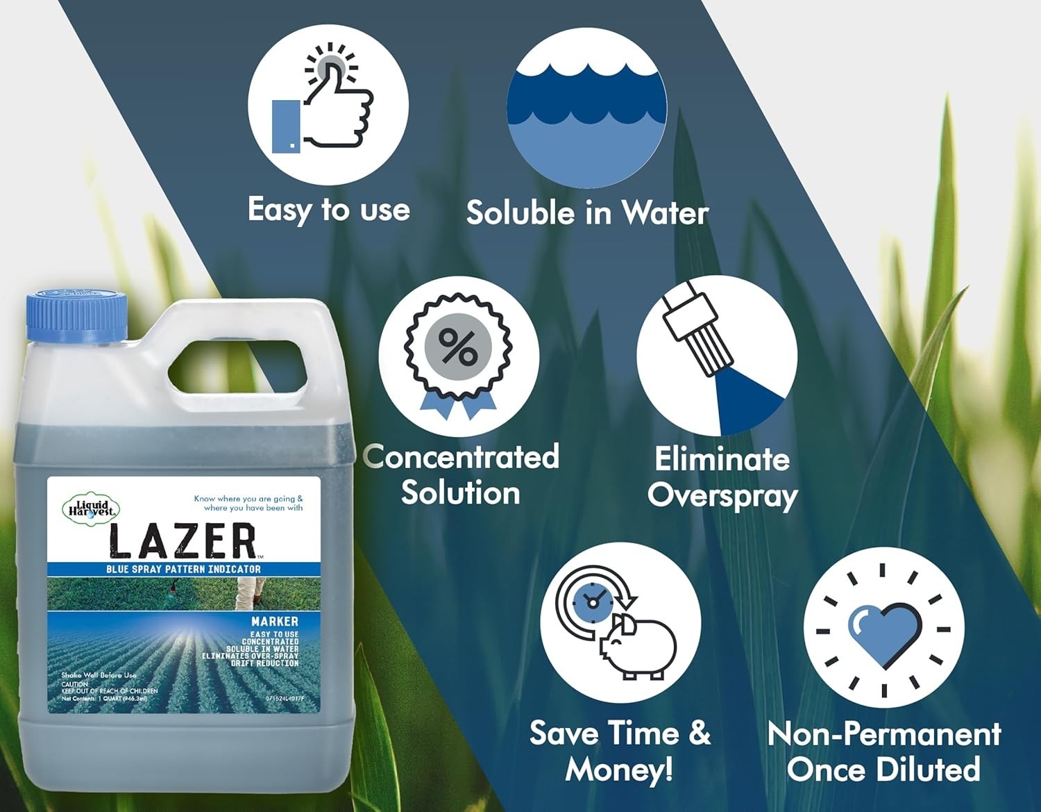 Lazer Blue 32 Ounces Concentrated Spray Pattern Indicator Perfect Weed/