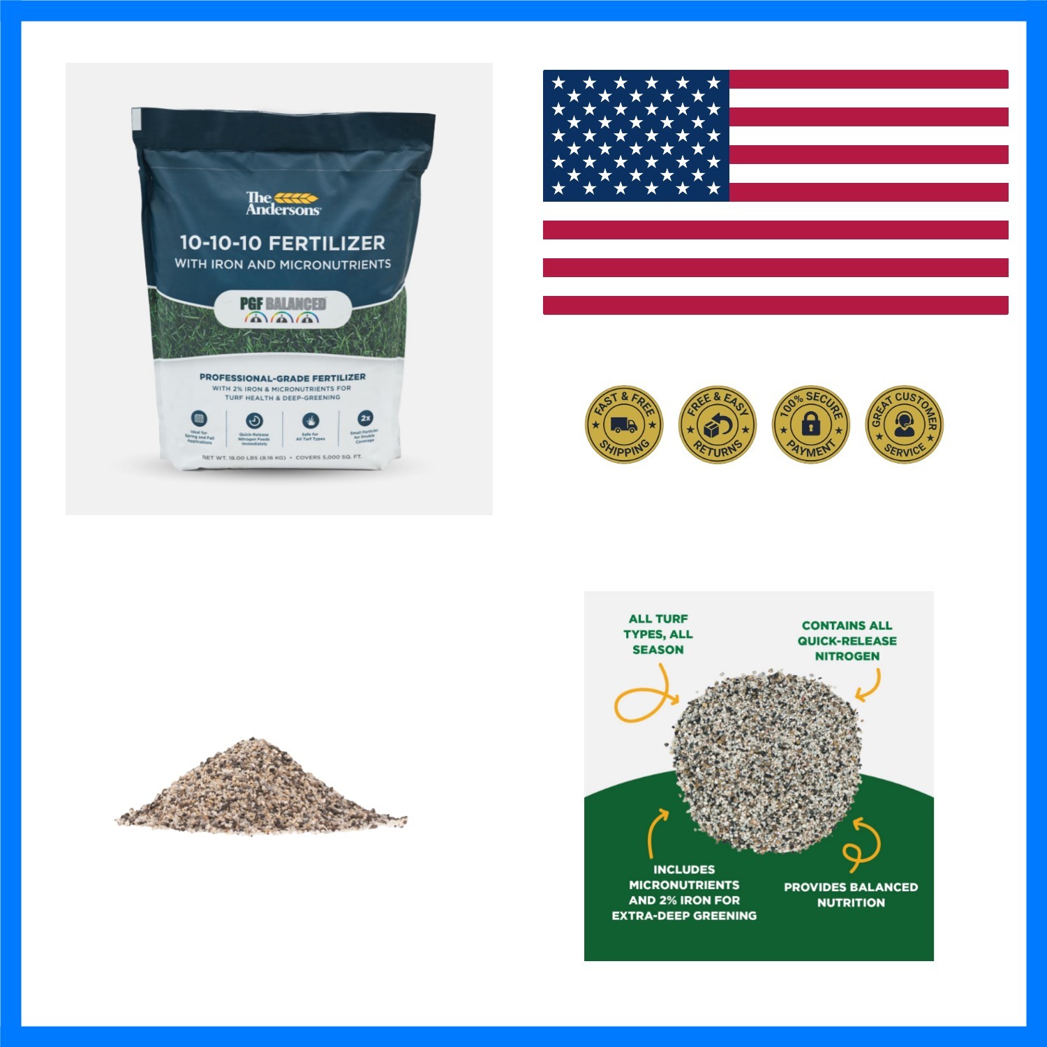 PGF Balanced 10-10-10 Fertilizer with Micronutrients and 2% Iron 5,000 sq ft